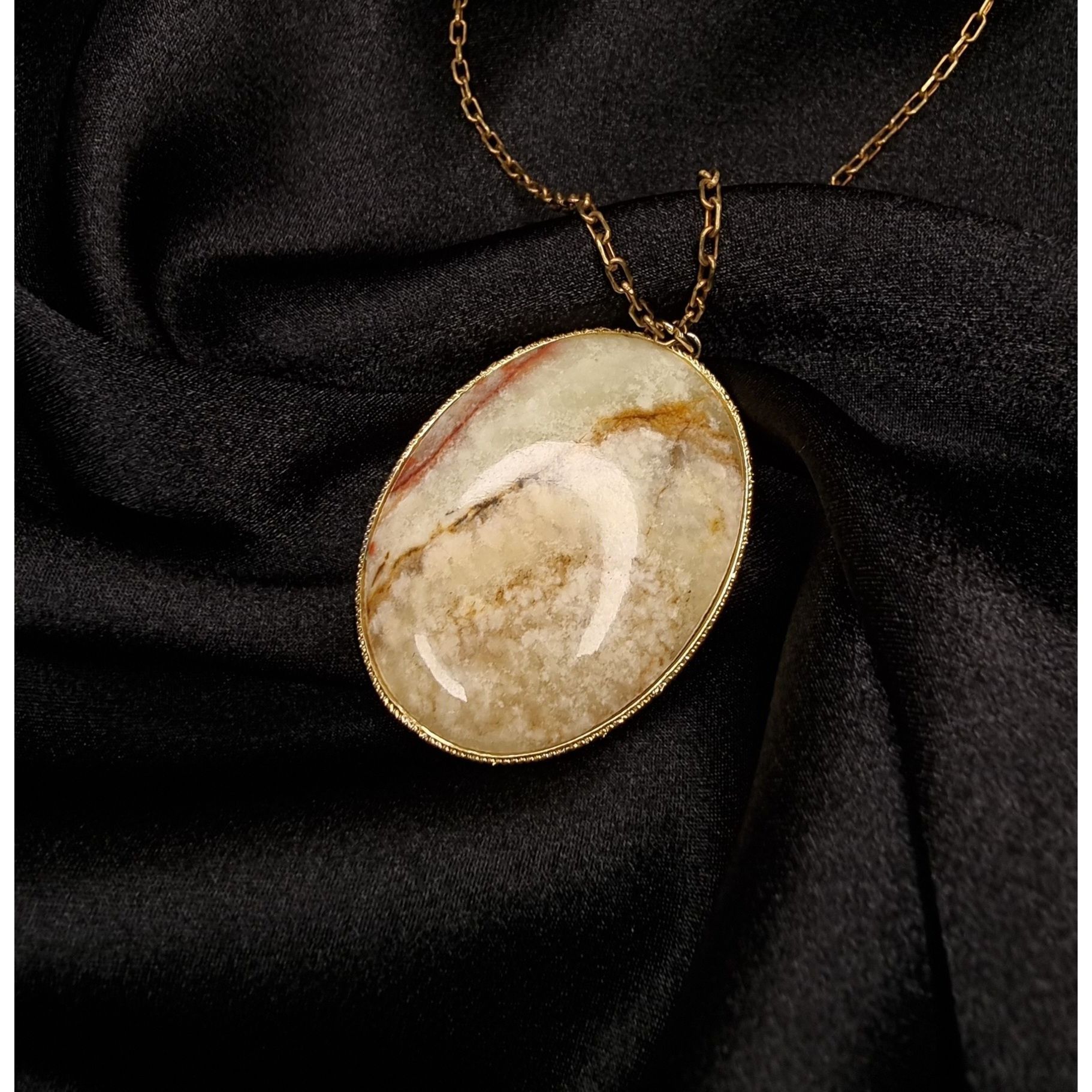 Other Vintage Italy Signed Oval Pendant Necklace With Gold-Tone Ch Size ONE SIZE - 3 Thumbnail