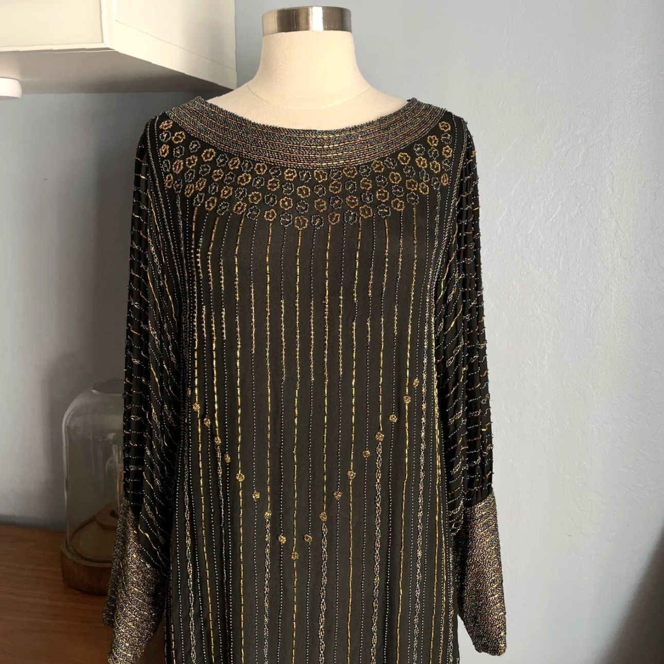 Vintage VINTAGE Sistermax Beaded Striped Silk Shift Dress Midi Deco S Size S / US 4 / IT 40 - 4 Thumbnail