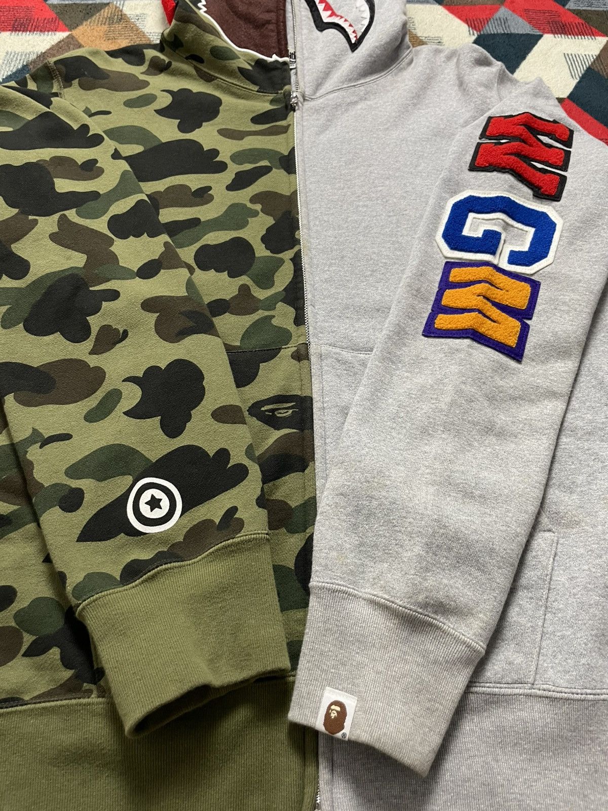 Bape Bape Split Camo/Grey Zip Hoodie Size US L / EU 52-54 / 3 - 6 Thumbnail