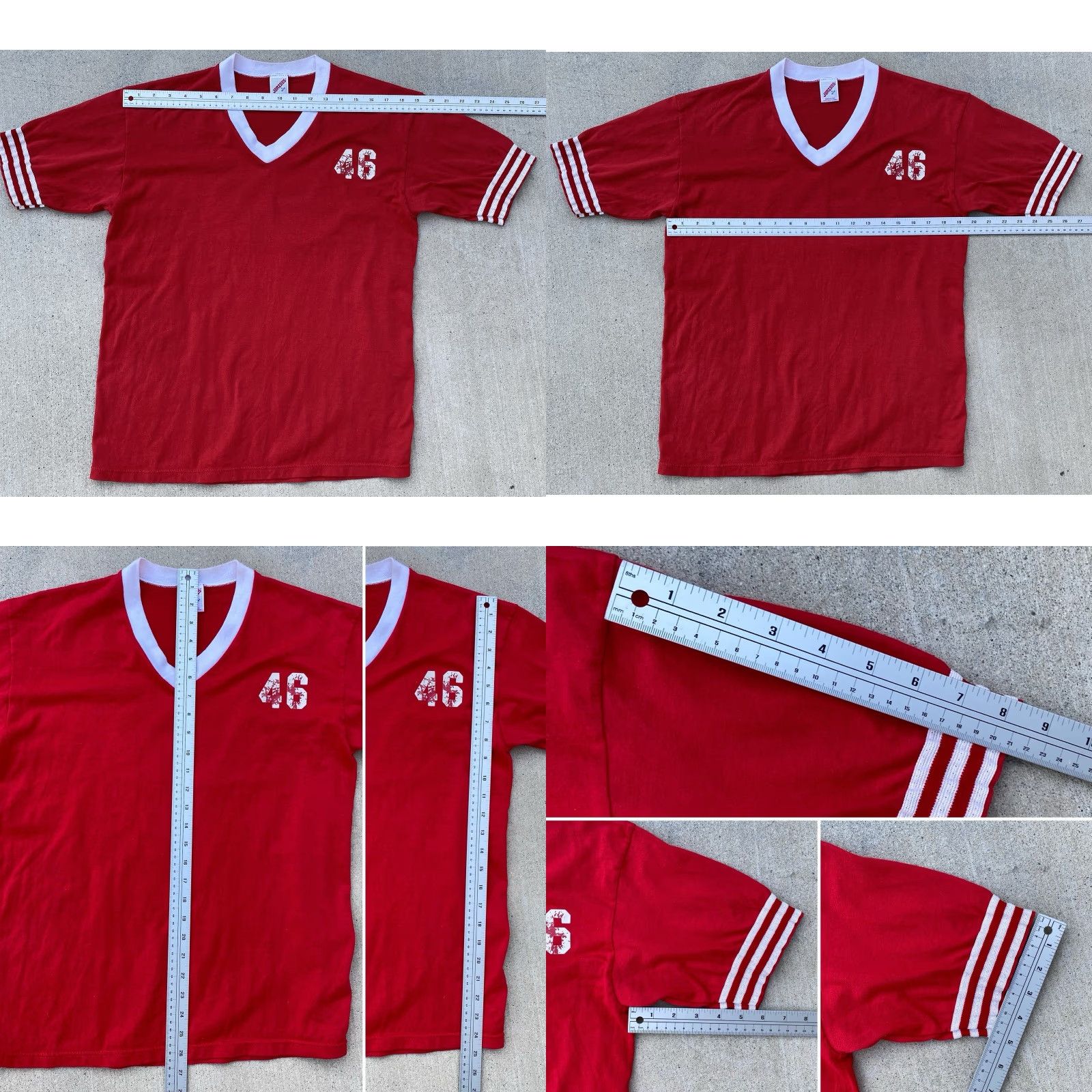 Jerzees VINTAGE Jerzees Red V-Neck Athletic Jersey Shirt Mens L Striped Sleeves 46 T-Shirt Size US L / EU 52-54 / 3 - 8 Thumbnail