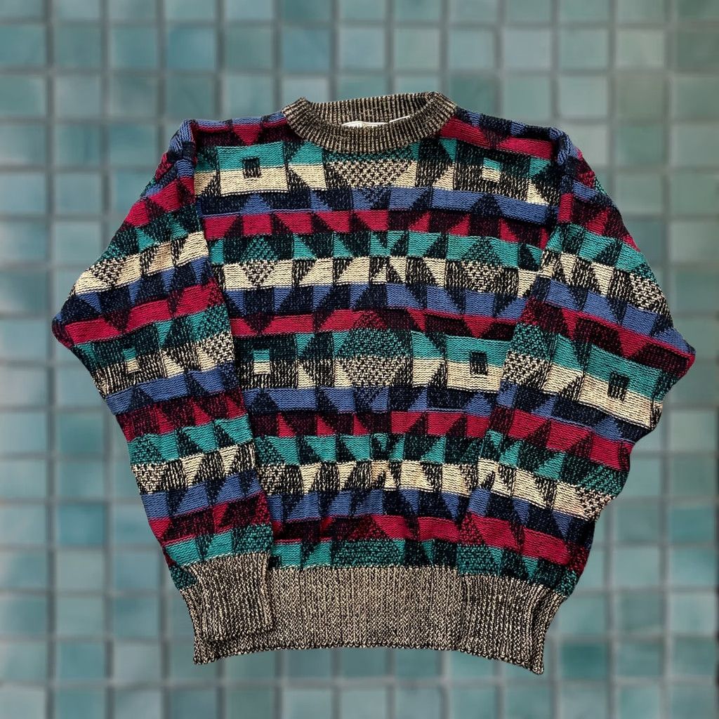 Vintage VINTAGE Pacific Club Sweater Mens Large Red Geometric Knit 90s Cotton Grandpa Size US L / EU 52-54 / 3 - 1 Thumbnail