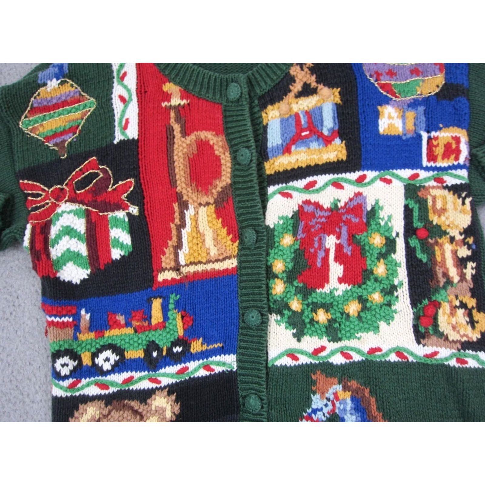 Vintage VINTAGE Heirloom Collectibles Cardigan Womens M Green Christmas Holiday 90s Sweater Size M / US 6-8 / IT 42-44 - 3 Thumbnail
