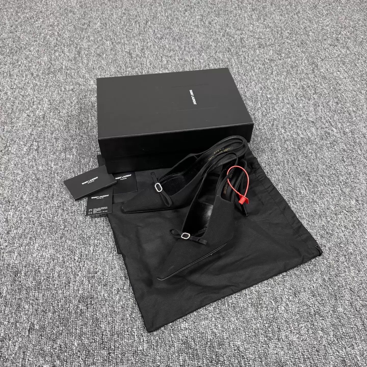 Saint Laurent Paris SLP Women's Black Pointed Toe Crystal Buckle Heels 39 Size US 8.5 / IT 38.5 - 1 Thumbnail