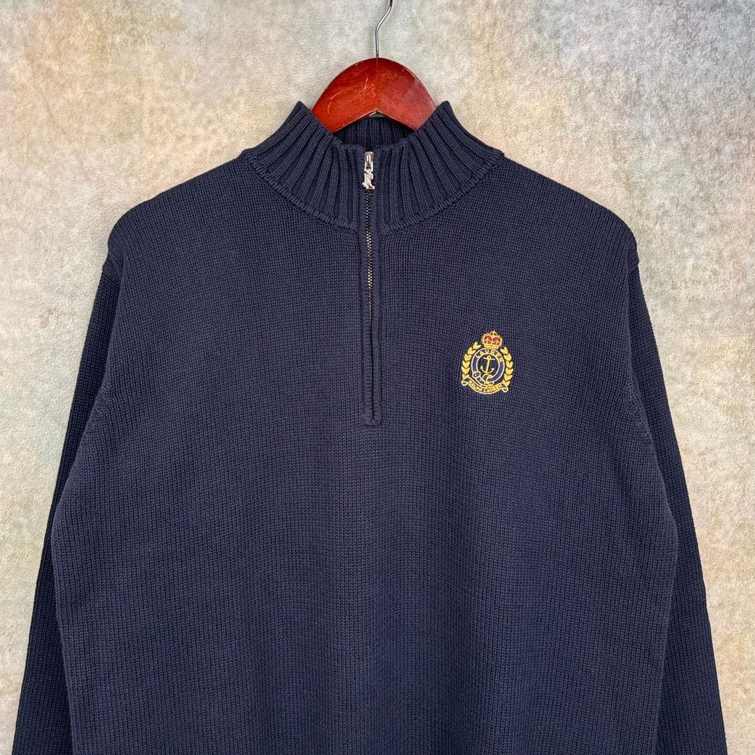 Ralph Lauren VTG 90s Ralph Lauren Cookie Crest Sweater Sz M Q ZIp Navy Size M / US 6-8 / IT 42-44 - 2 Thumbnail