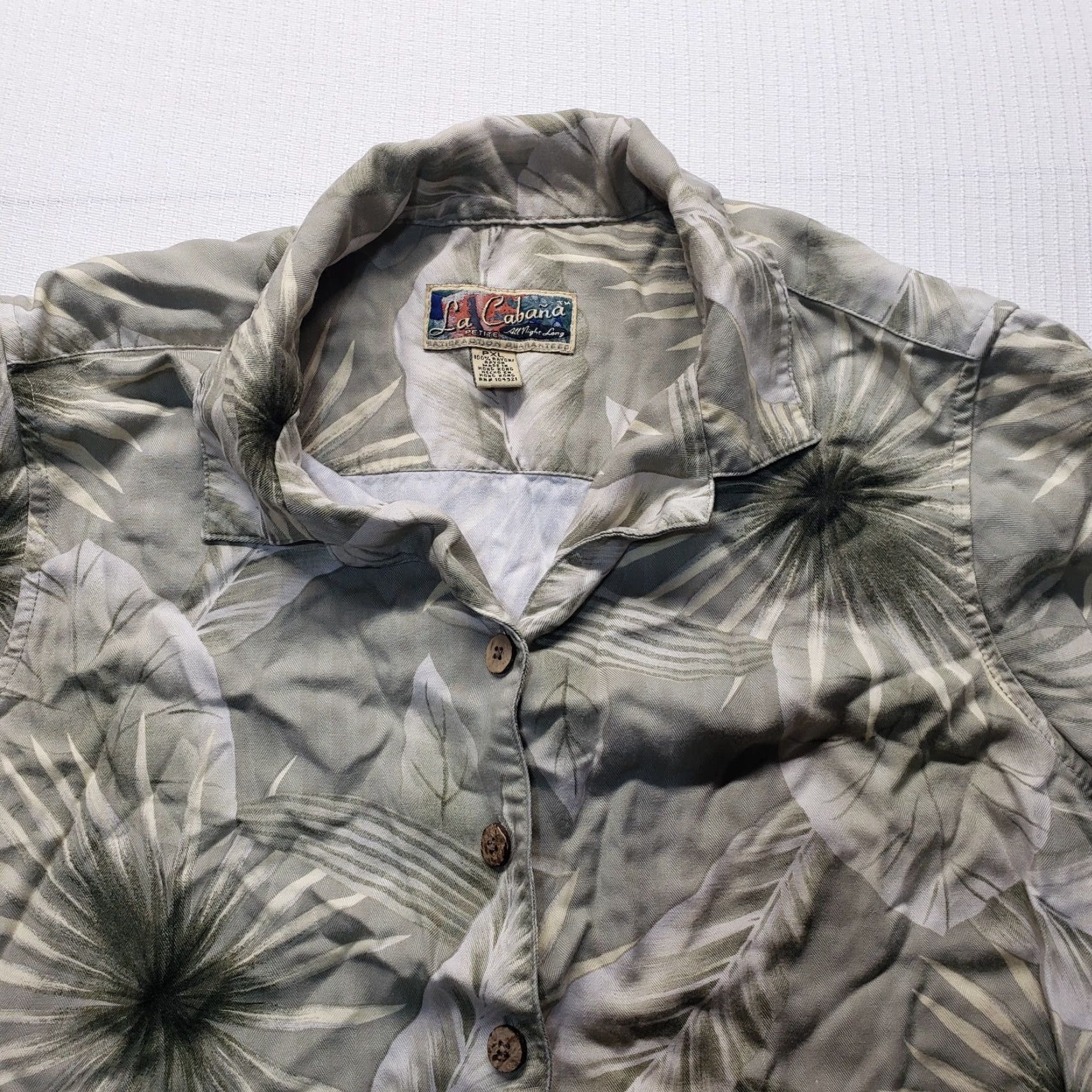 Vintage La Cabana Shirt Womens PXL Button-Up Short Sleeve Floral Green Rayon 100% Button-Up Hawaiian Classic All Seasons Breathable Travel Casual Womens Size XL / US 12-14 / IT 48-50 - 2 Thumbnail