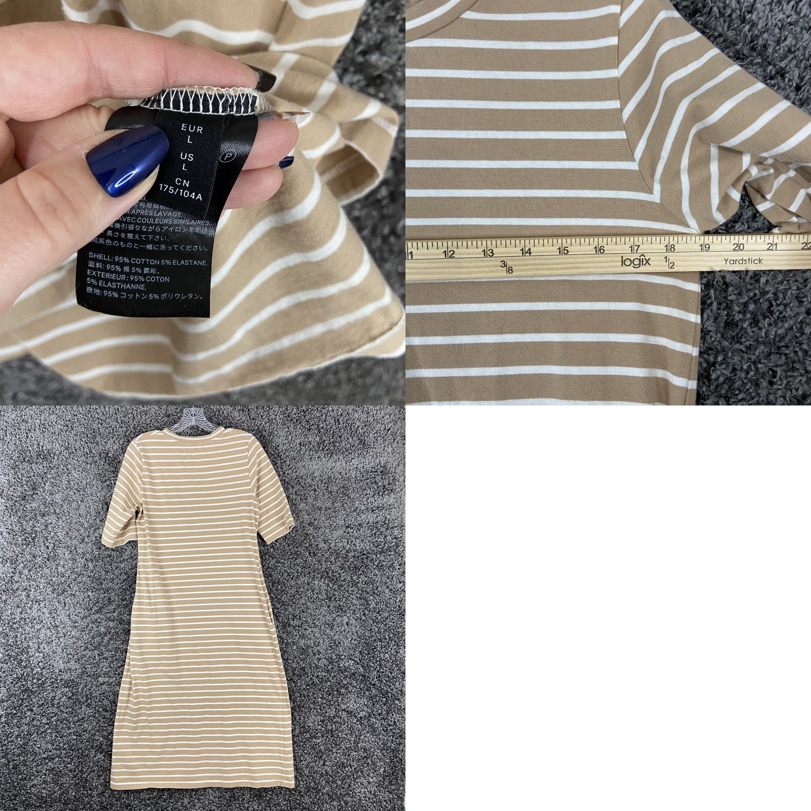 Bebe Messe Bebe Beige White Striped Dress T-Shirt Dress Pockets L Women Knee Length Size L / US 10 / IT 46 - 8 Thumbnail