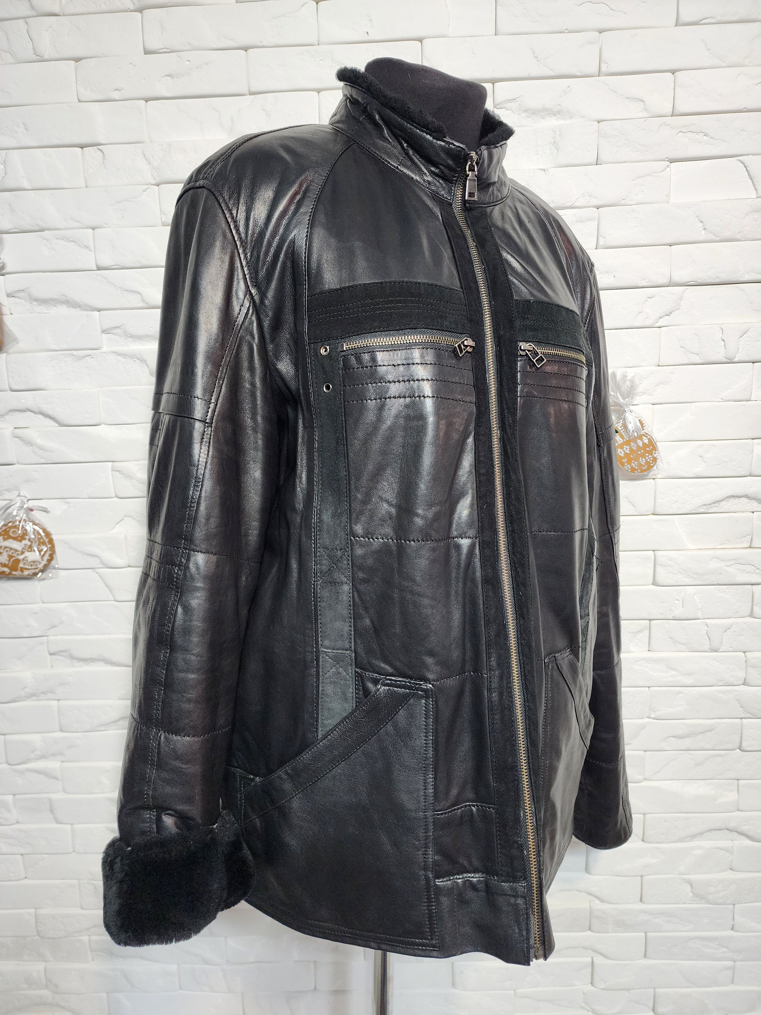 Furla Men's Black Sheepskin Coat: Warm Leather Jacket Size US L / EU 52-54 / 3 - 3 Thumbnail