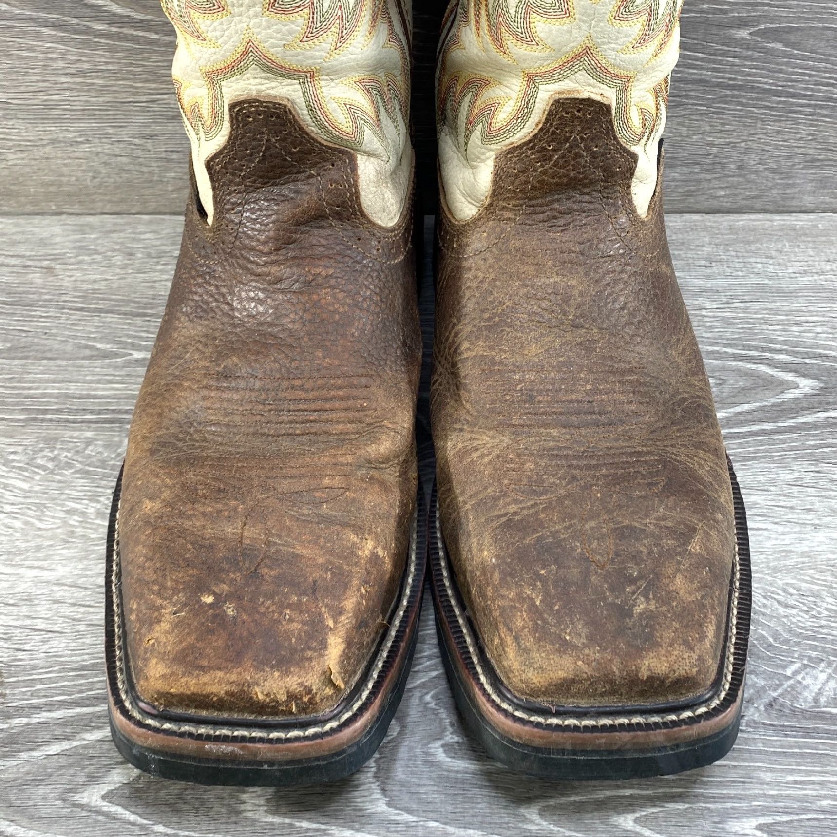 Vintage VINTAGE Justin Driller Mens 10 D Brown Leather Steel Toe Cowboy Western Boots Square Toe WK4684 Leather Boots Brown Cowboy Steel Toe Boots Men Size US 10 / EU 43 - 4 Thumbnail