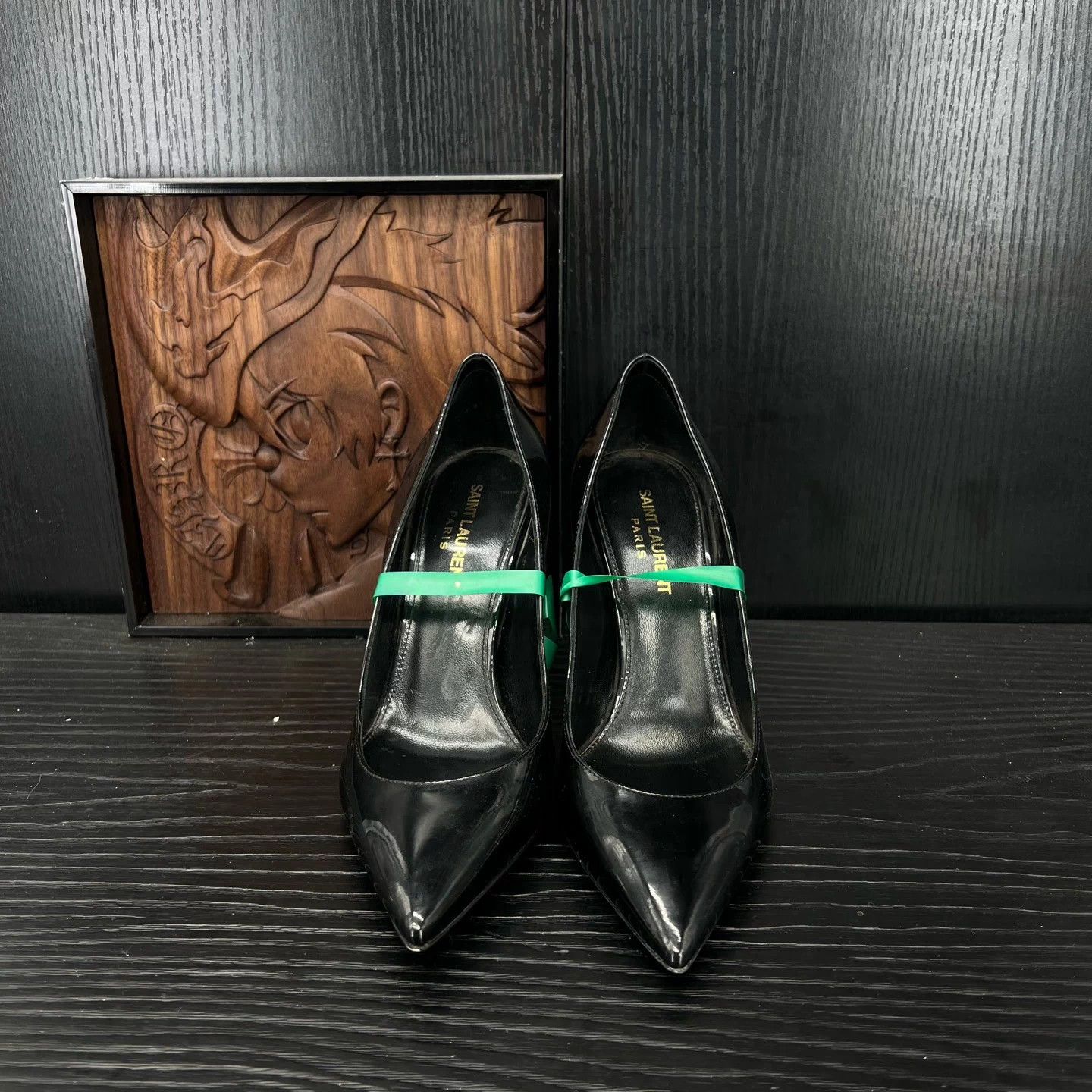 Saint Laurent Paris YSL Opyum Patent Black Gold Heels 37 Box Size US 6 / IT 36 - 3 Thumbnail