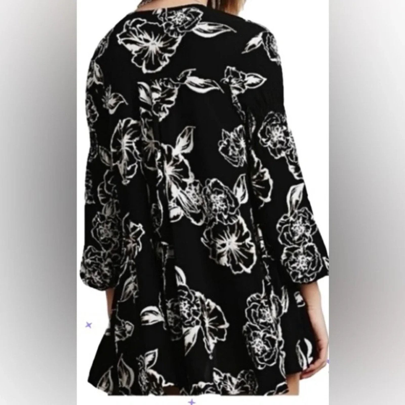 Free People Free People black & white floral print swing tunic dress, XS Size XS / US 0-2 / IT 36-38 - 2 Thumbnail