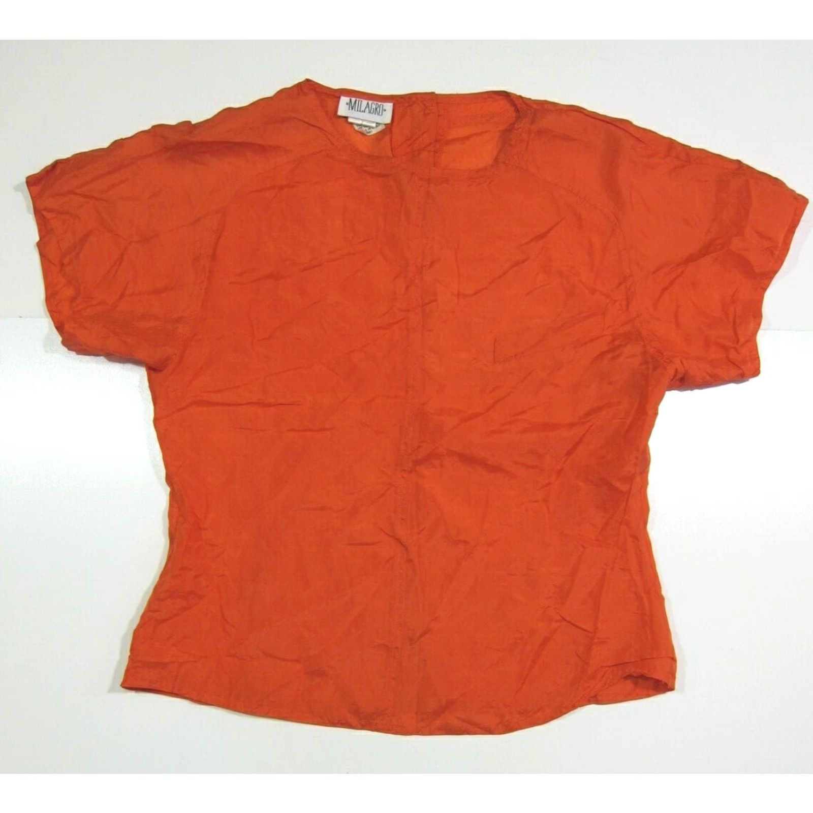 Vintage Milagro 100% Silk Neon Orange Pocket Tunic Blouse Shirt Top Women Size Small Size S / US 4 / IT 40 - 2 Thumbnail