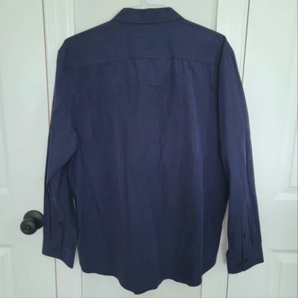 Calvin Klein Navy/Black Striped Collared Long Sleeve Button-Up Shirt Size US XL / EU 56 / 4 - 5 Thumbnail