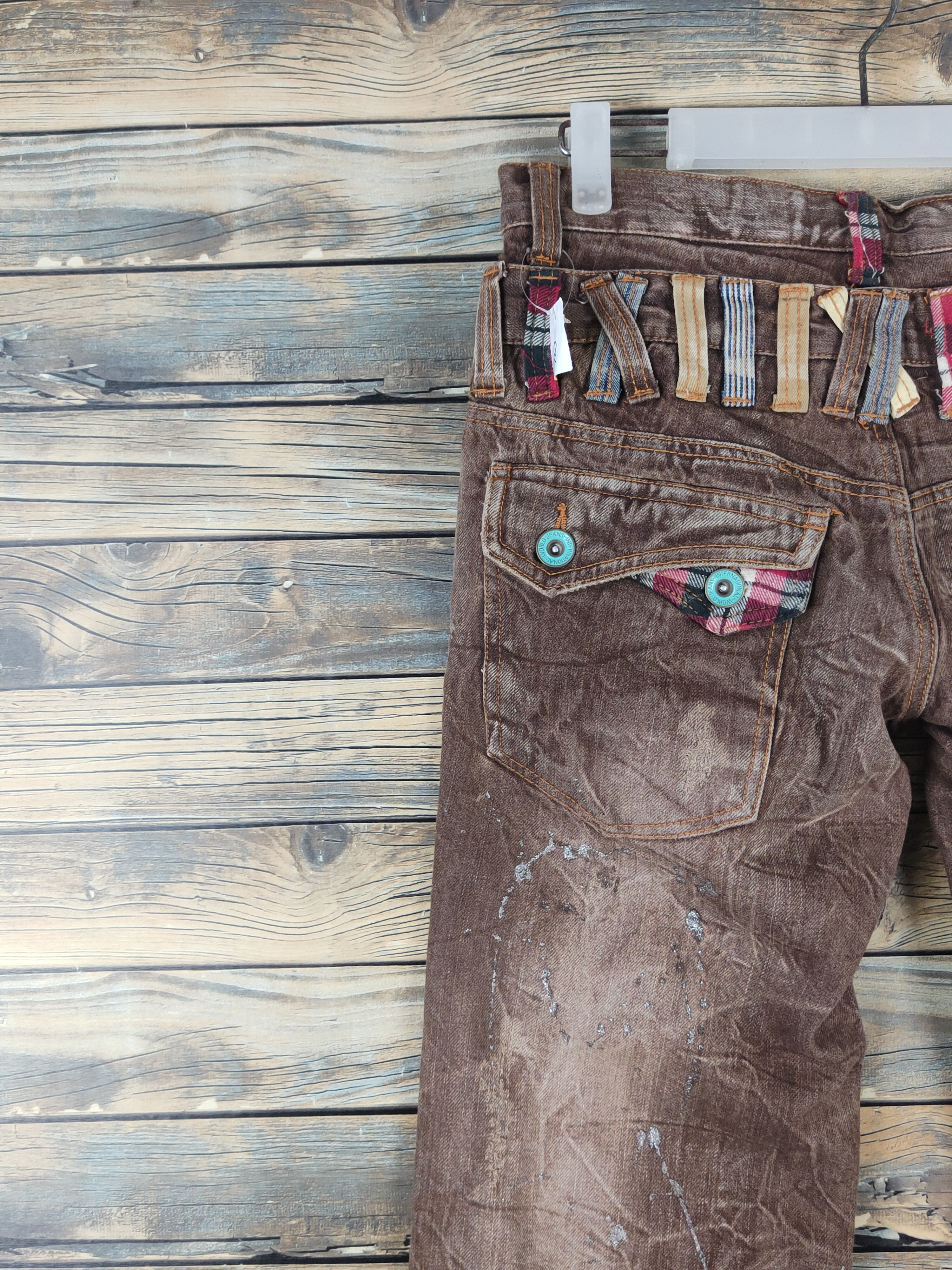 Japanese Brand DL Antlui Double waist punk Brown Ripped Jeans #763 Size US 30 / EU 46 - 8 Thumbnail
