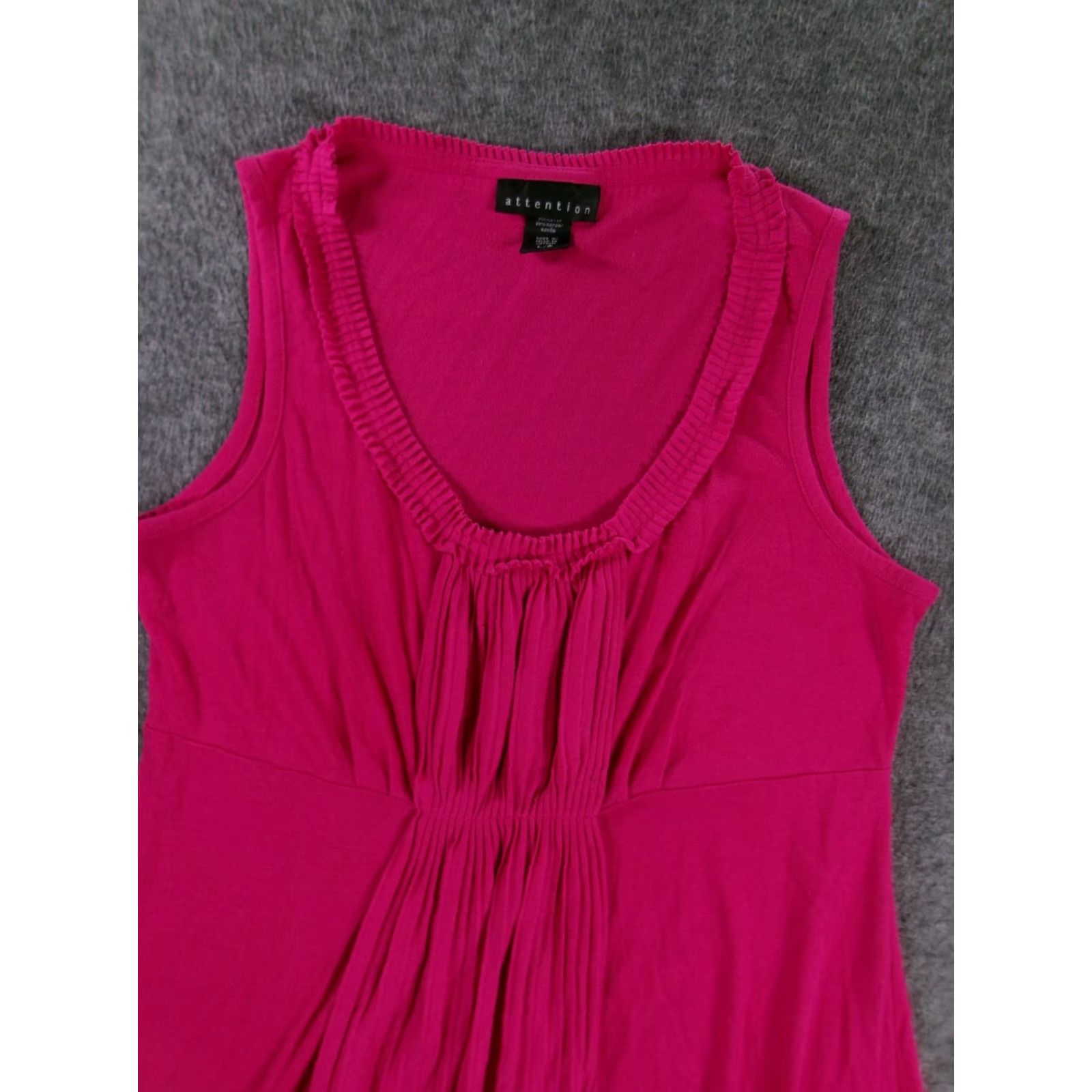 Vintage Attention Dress Womens L Fuchsia Pleated Front Scoop Neck Sleeveless Tank Rayon Dress Size L / US 10 / IT 46 - 2 Thumbnail