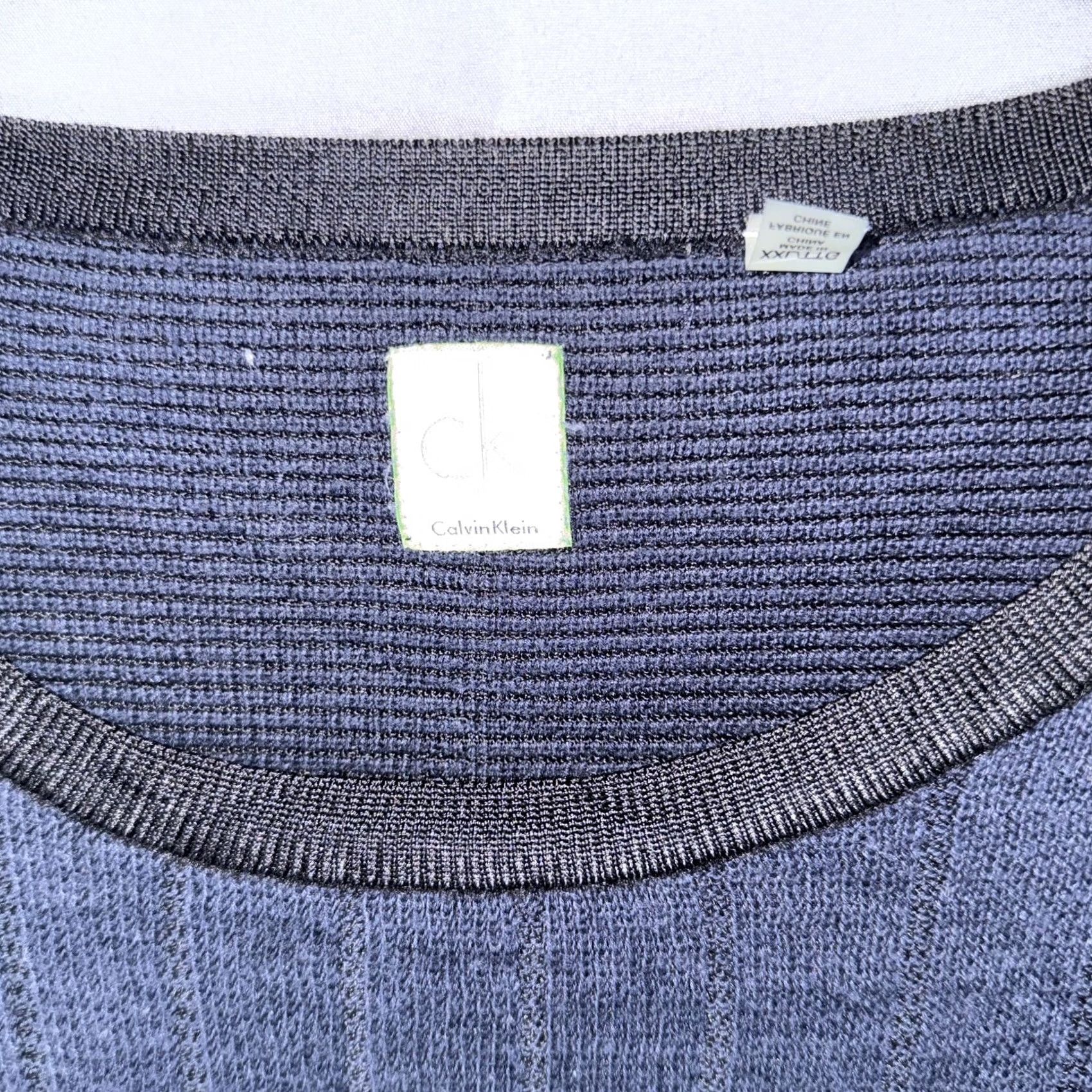 Calvin Klein Calvin Klein Sweater Mens 2XL Navy Blue Ribbed Crewneck Pullover Cotton Blend Knit Lightweight Striped Crew Neck Mens 2XL Navy Size US XXL / EU 58 / 5 - 3 Thumbnail
