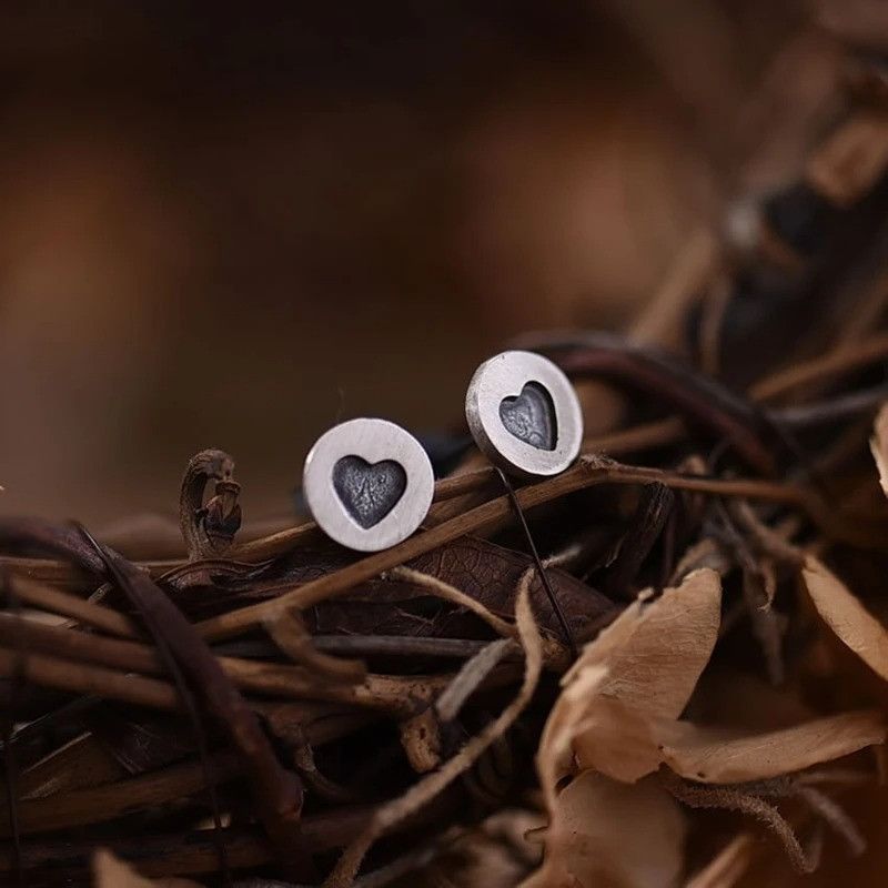 Jewelry Heart Round Stud Earrings 925 Sterling Silver Ear Gift Size ONE SIZE - 1 Thumbnail