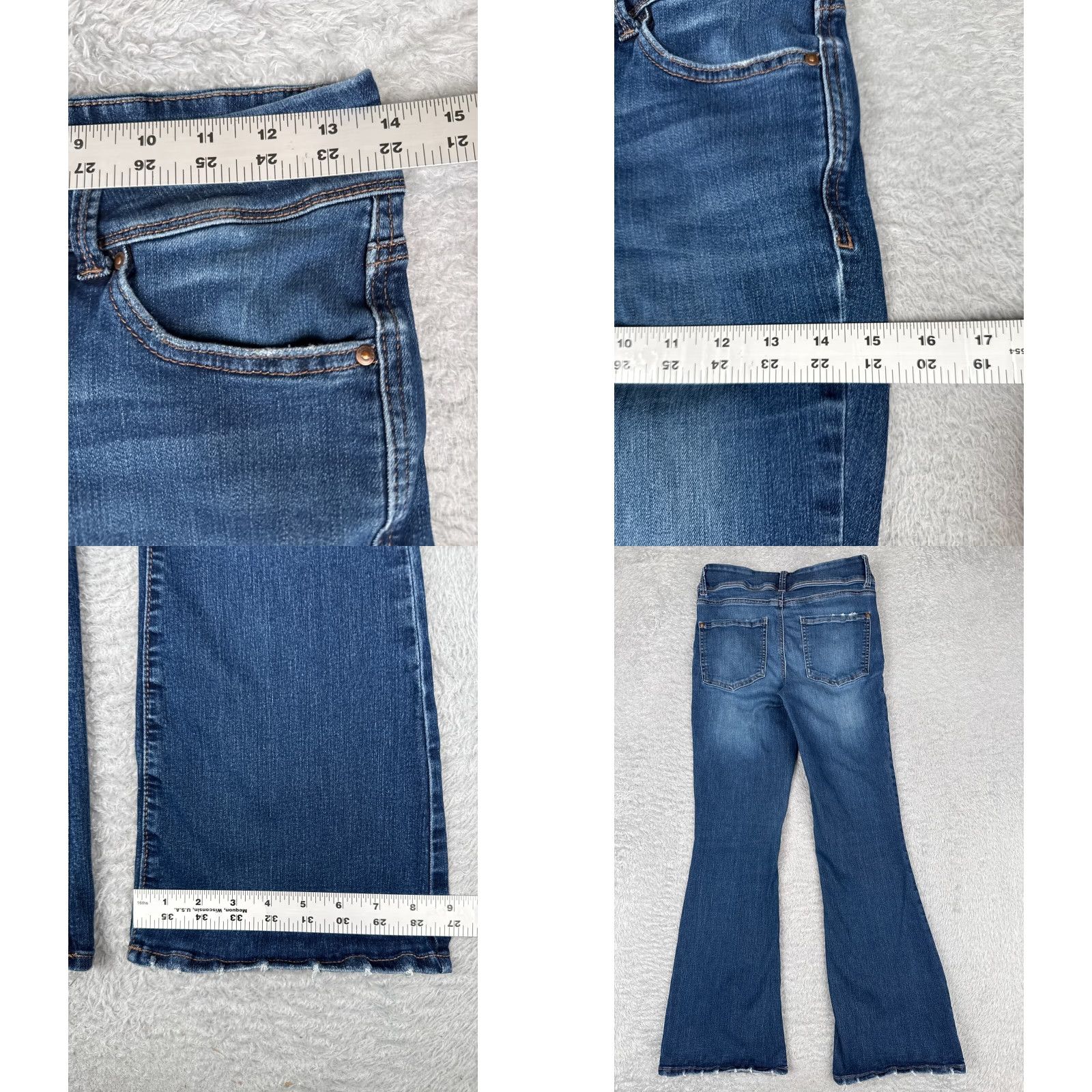 Vintage Maurices Jeans Womens 6 Blue Denim Flared Mid 27x29 5-Pocket Design Distressed Button Zipper Vintage No Size 28" / US 6 / IT 42 - 9 Thumbnail