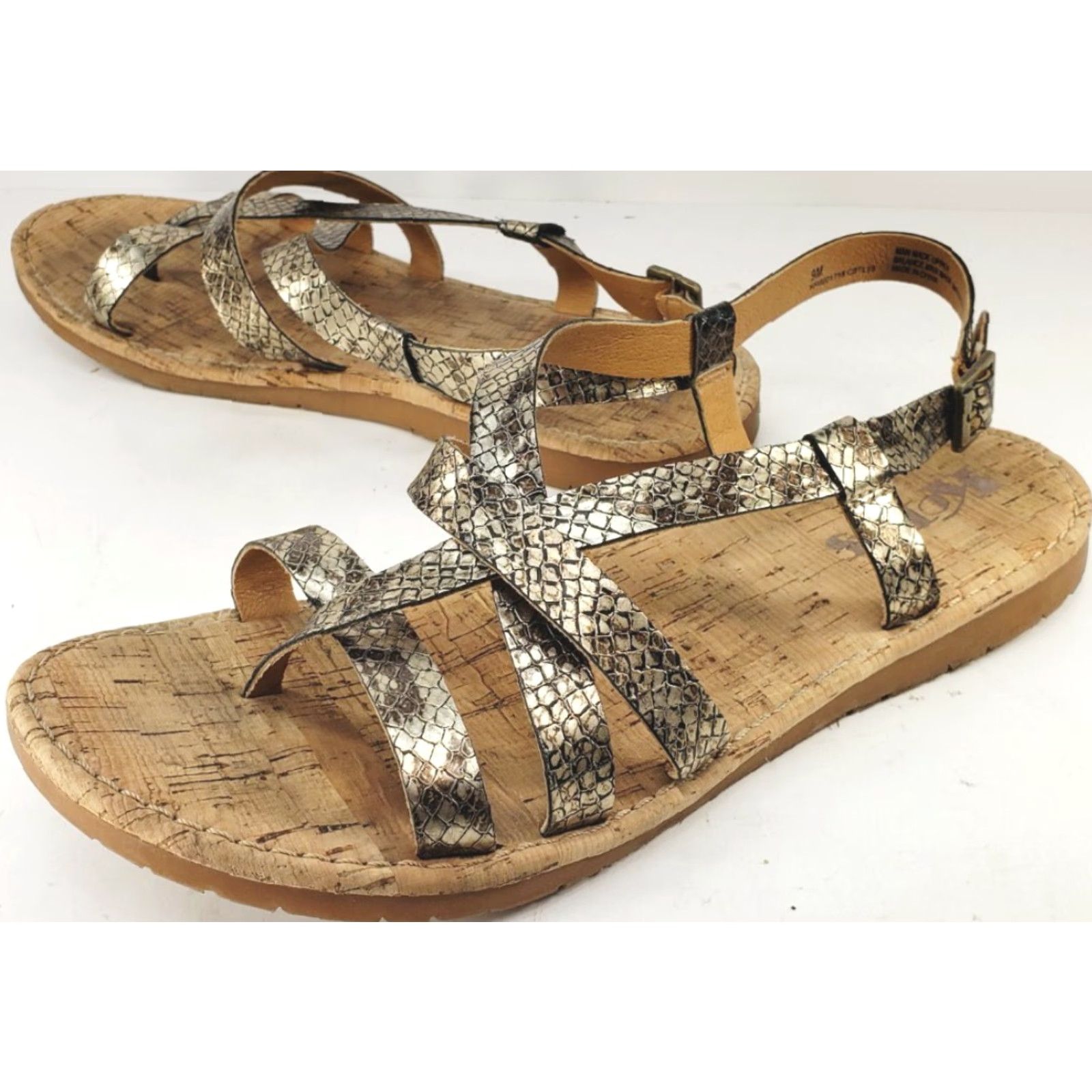 Vintage Korks Felicity Strappy Flat Bonze Snake Print Sandals Women's Size 9M Size US 9 / IT 39 - 2 Thumbnail