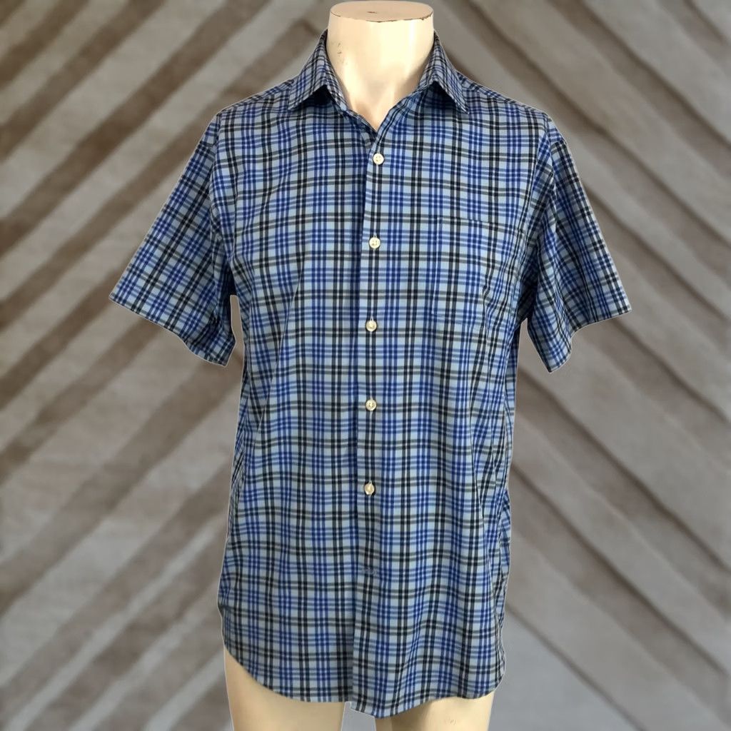 Peter Millar PETER MILLAR Mens Medium Blue Short Sleeve Button Collared Shirt w/Pocket Size US M / EU 48-50 / 2 - 1 Thumbnail