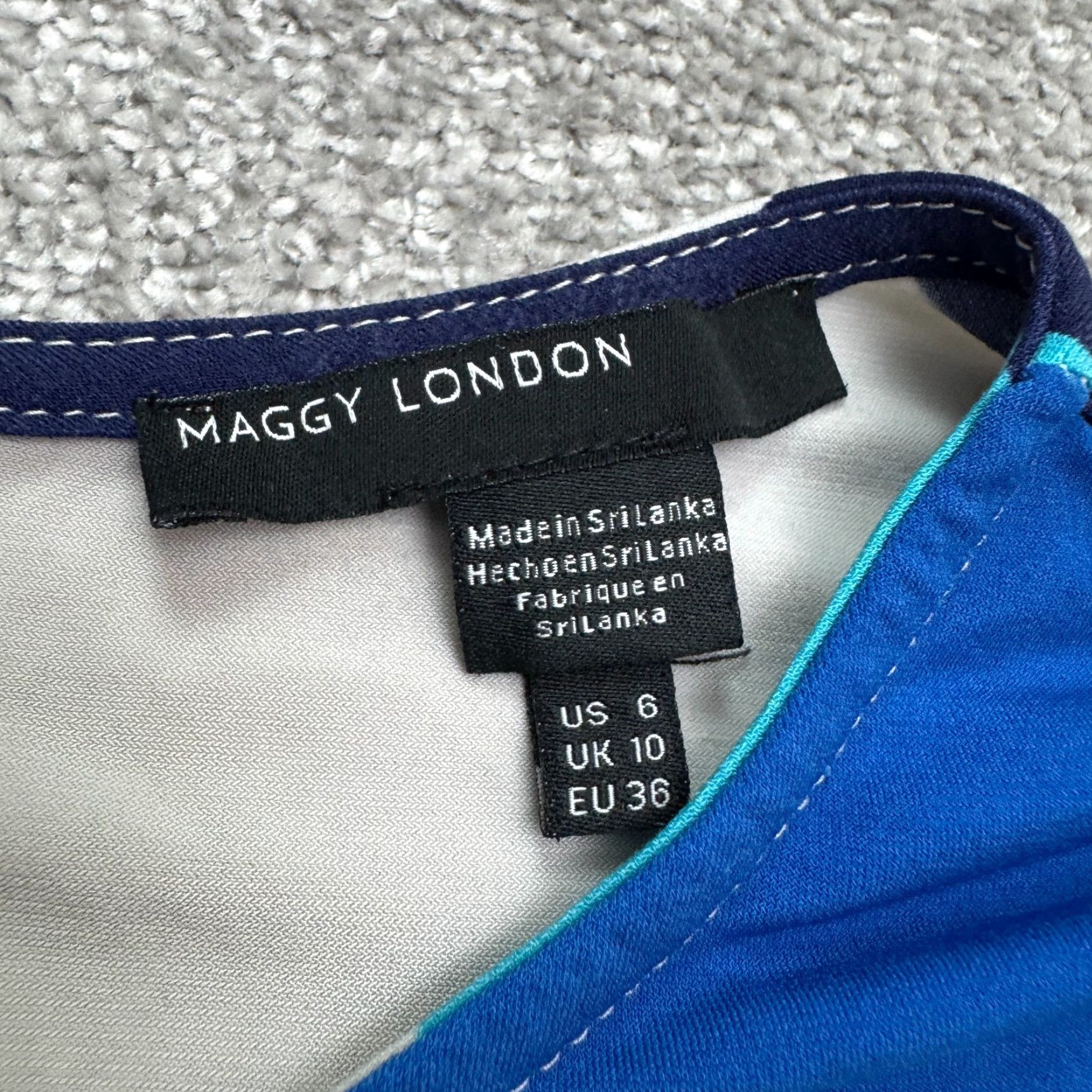 MAGGY LONDON Maggy London Geometric Dress A-Line Womens 6 Blue Short Sleeve Midi Size 28" / US 6 / IT 42 - 4 Thumbnail