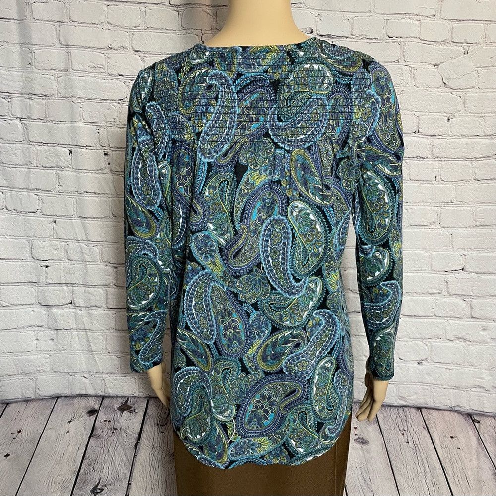 J. Jill J. Jill Knit Paisley Print Smocked Back Long Sleeve Tee S Size S / US 4 / IT 40 - 4 Thumbnail