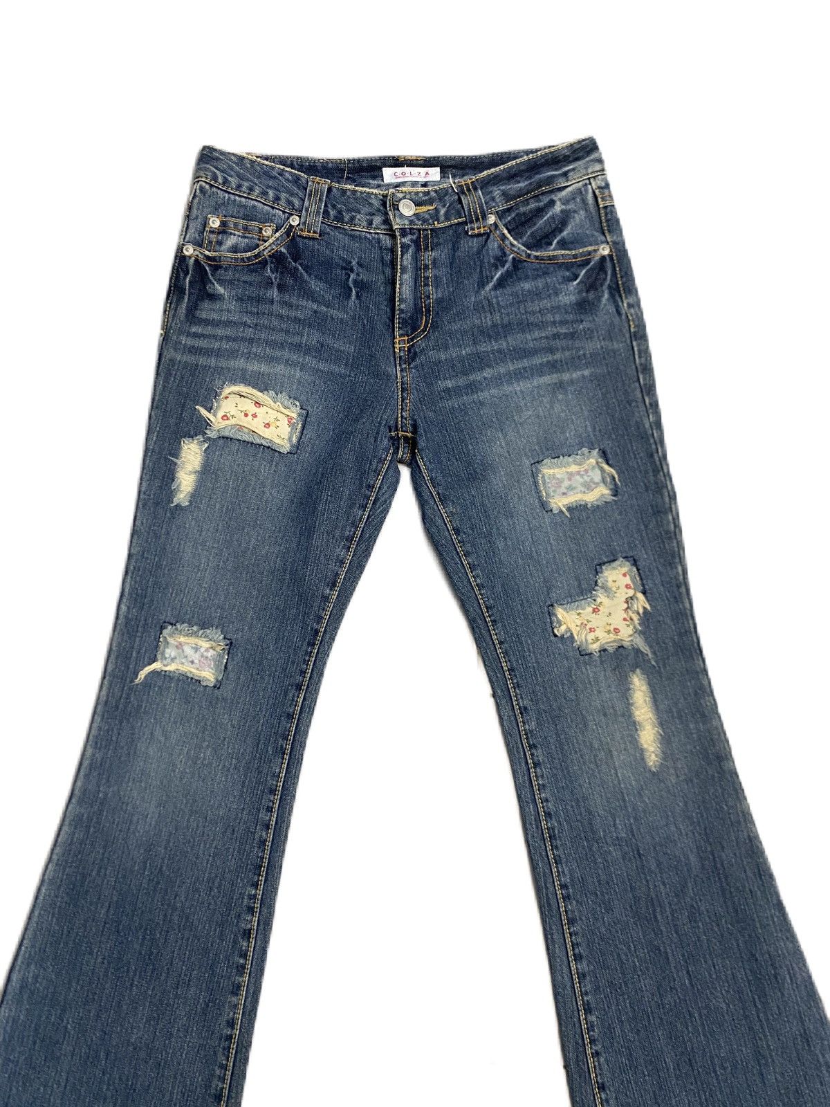 Japanese Brand SUPER FLARE C.O.L.Z.A DISTRESS DENIM Size US 30 / EU 46 - 4 Thumbnail