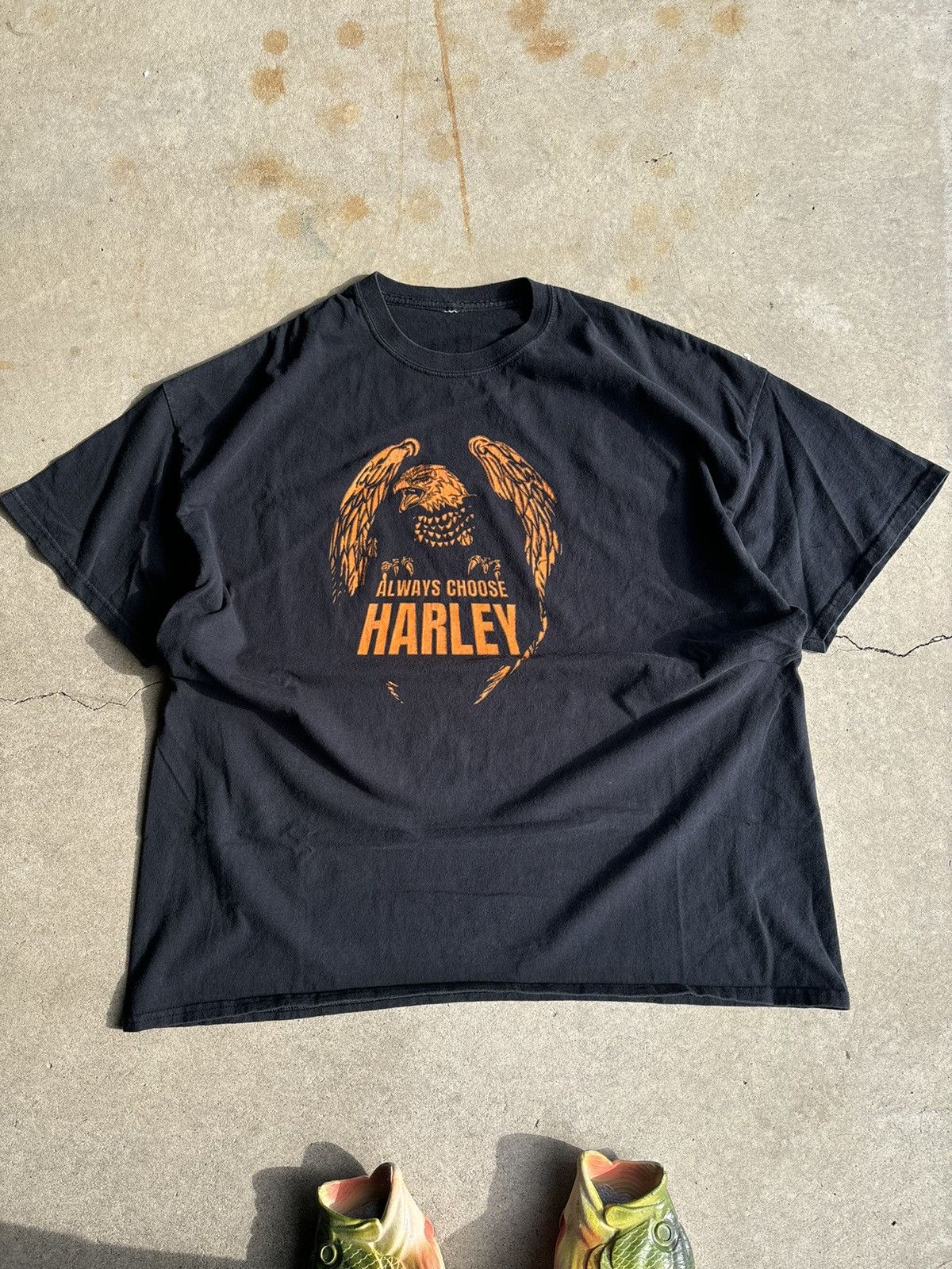 Harley Davidson × Vintage Crazy Faded Black Harley Davidson Eagle Boxy Essential Tee Size US XL / EU 56 / 4 - 1 Thumbnail
