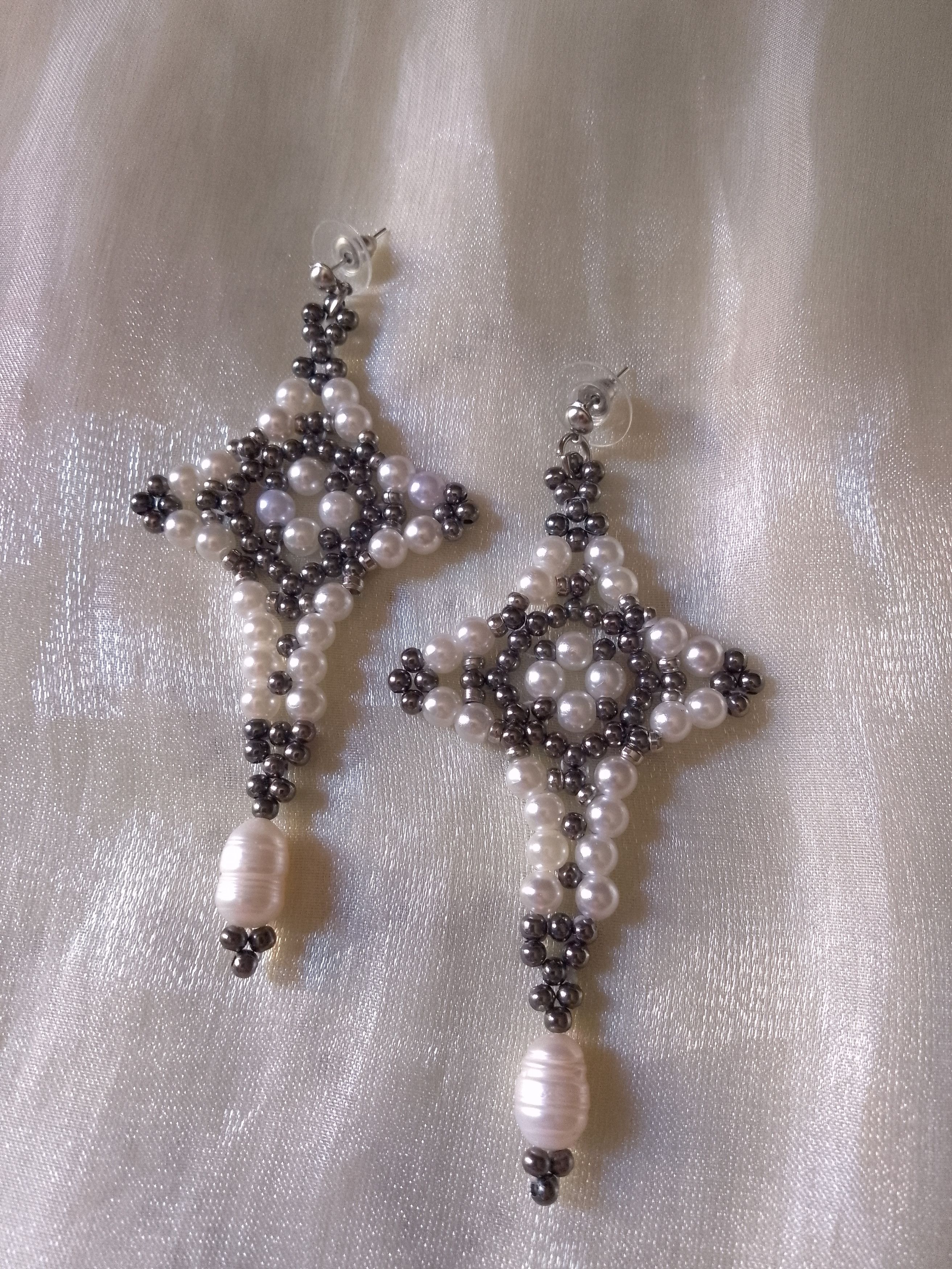 Handmade Cross Earrings Gothic freshwater pearls dangling Size ONE SIZE - 3 Thumbnail