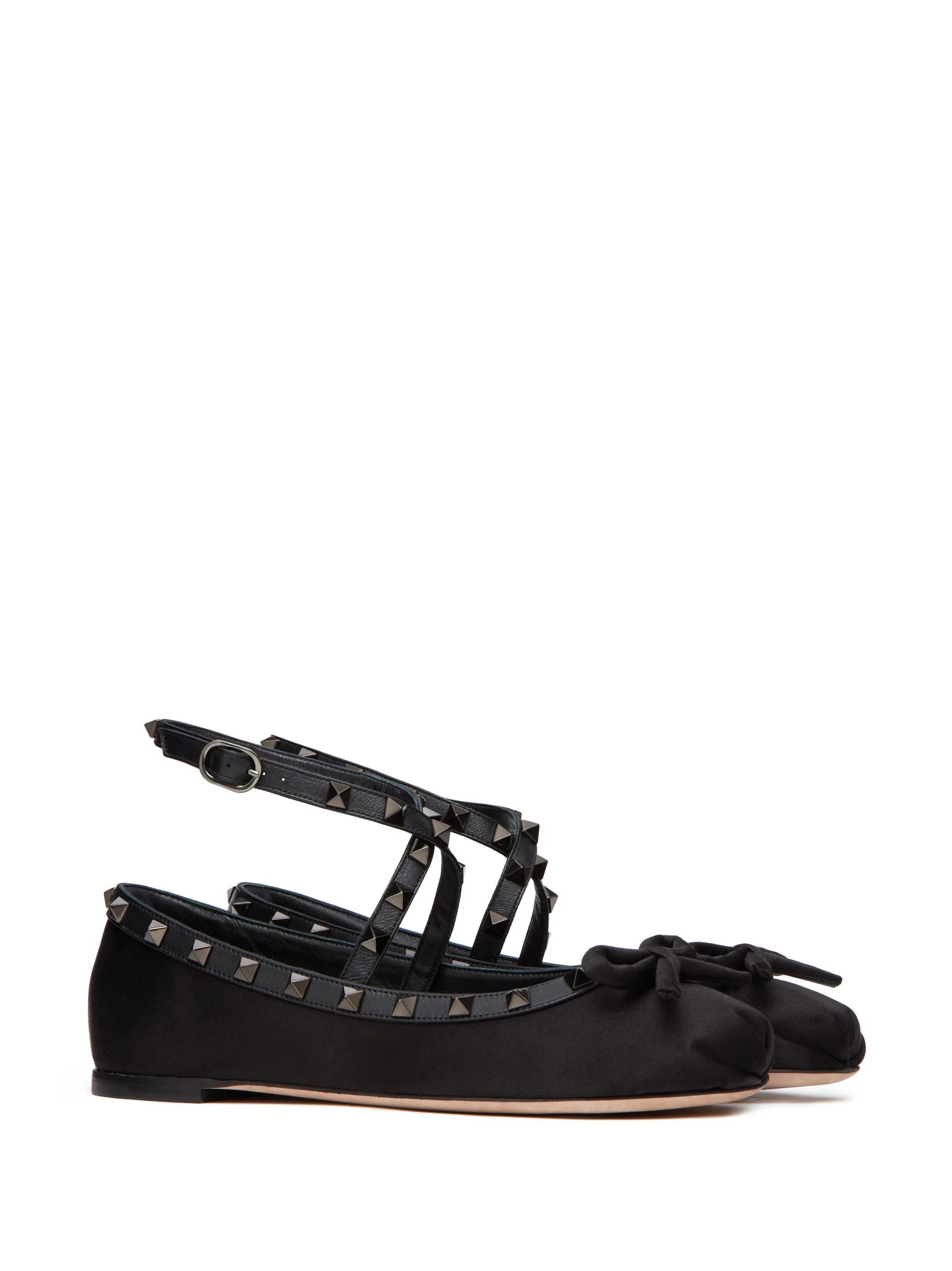 Valentino o1s22i1n0924 Silk Rockstud Ballet Flats in Black Size US 9 / IT 39 - 2 Thumbnail