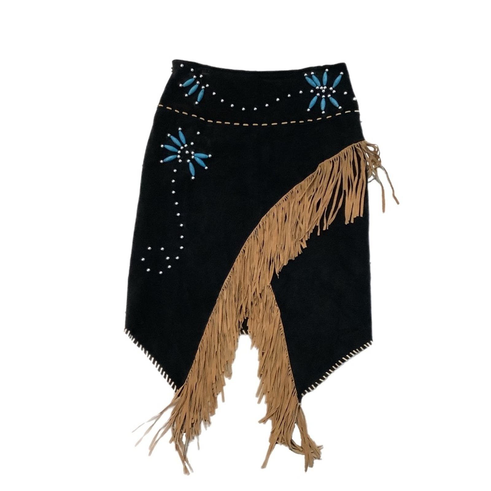 image of Vintage Western Fringe Genuine Leather Skirt in Black, Women's (Size 31)