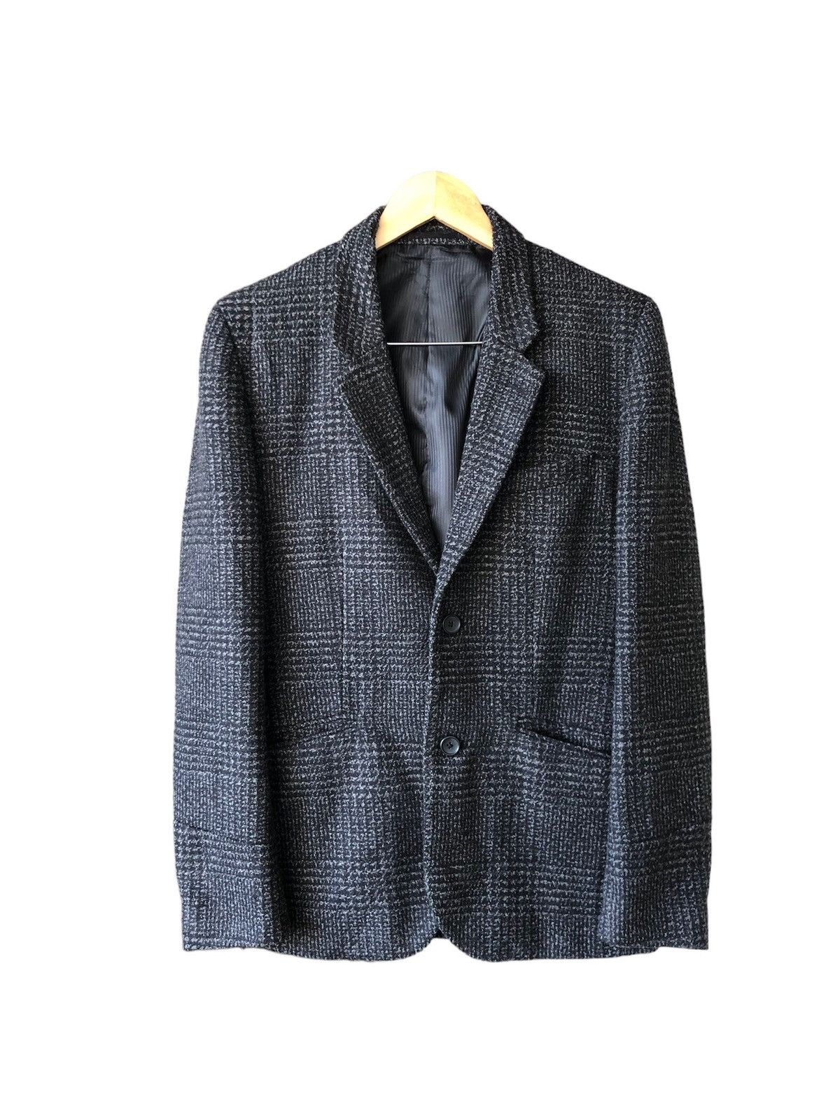 Japanese Brand Vtg Uniqlo Tweed Gingham Dark Grey Single Breasted Blazer Size US L / EU 52-54 / 3 - 1 Thumbnail