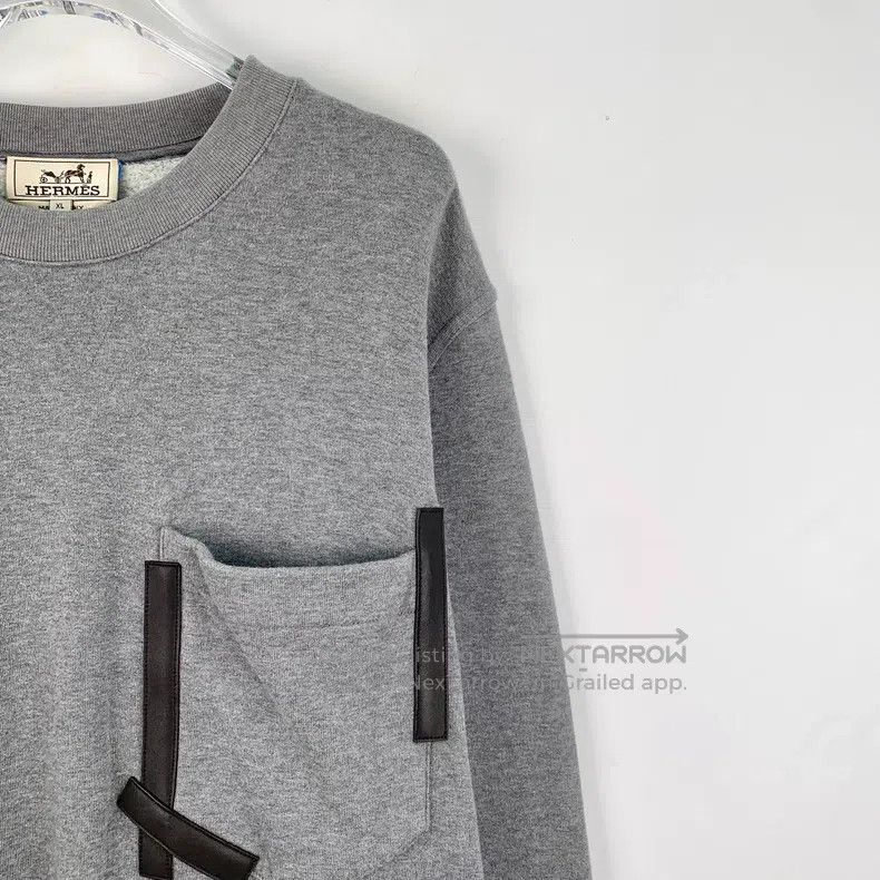 Hermes Hermes Gray pocket leather trim cotton round-neck long-sle Size US XL / EU 56 / 4 - 3 Thumbnail