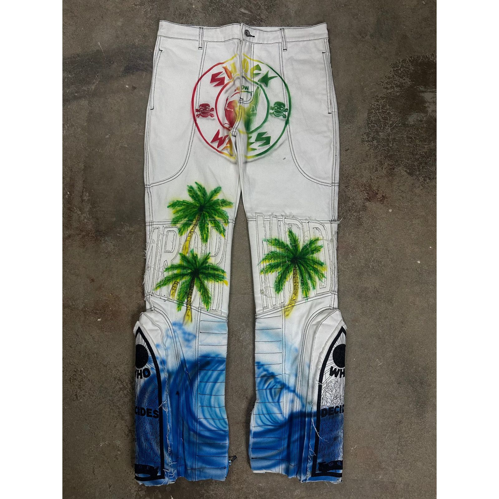 Who Decides War WDW Palm Tree Moto Denim size 36 Used Size US 36 / EU 52 - 1 Thumbnail