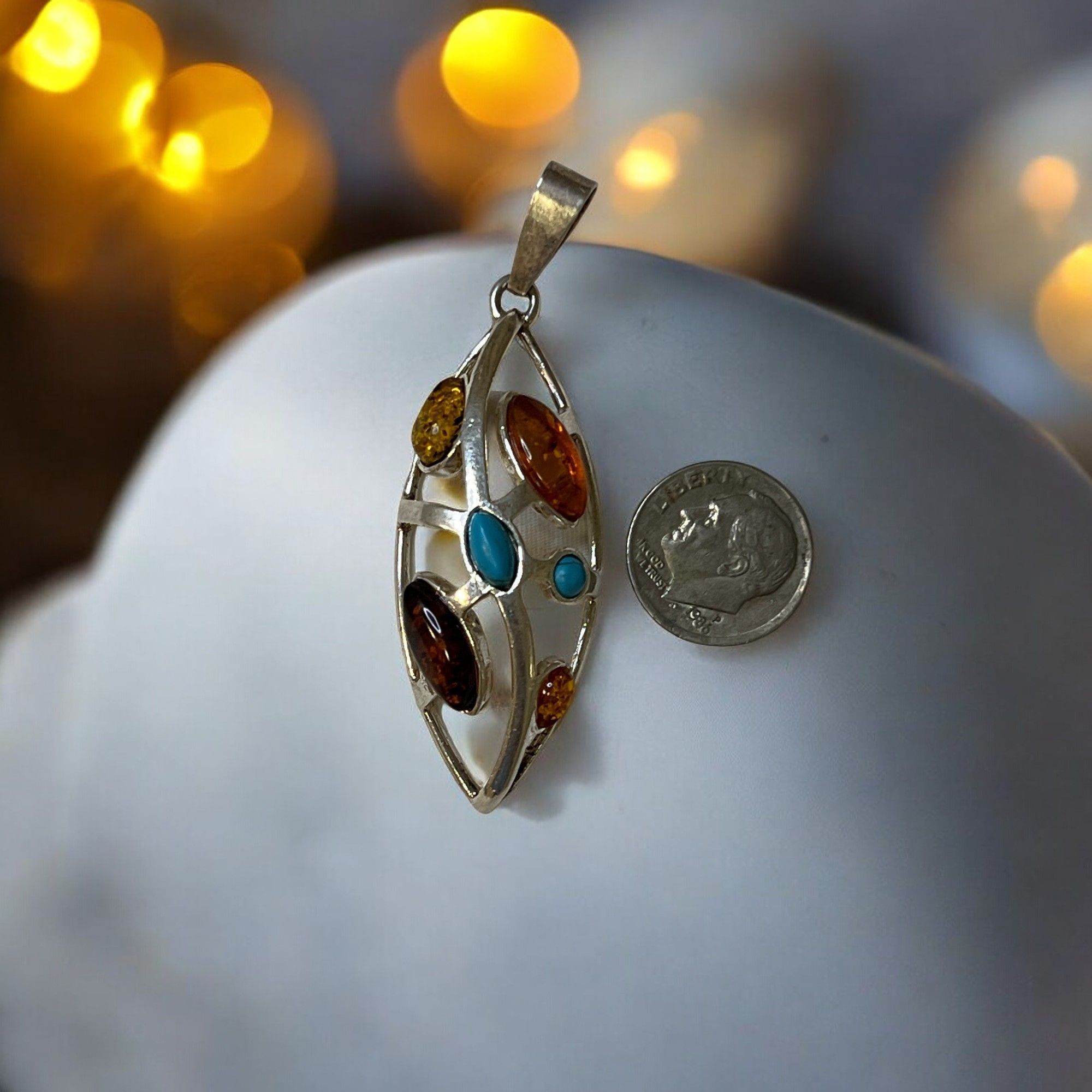 Designer Women's Silver Pendant With Multiple Baltic Amber Stones Size ONE SIZE - 7 Thumbnail