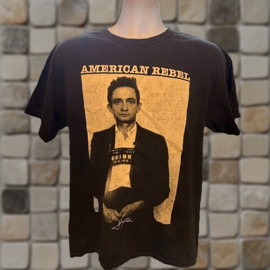 Vintage Johnny Cash American Rebel Mug Shot Shirt Men Large Black Short Sleeves Zion Logo Graphic Tee Size US L / EU 52-54 / 3 - 1 Thumbnail