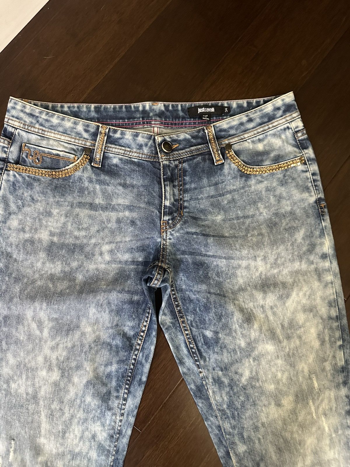 Just Cavalli Just Cavalli Women's Studded Embellished Blue Denim Jeans Size 24" / US 00 / IT 34 - 2 Thumbnail