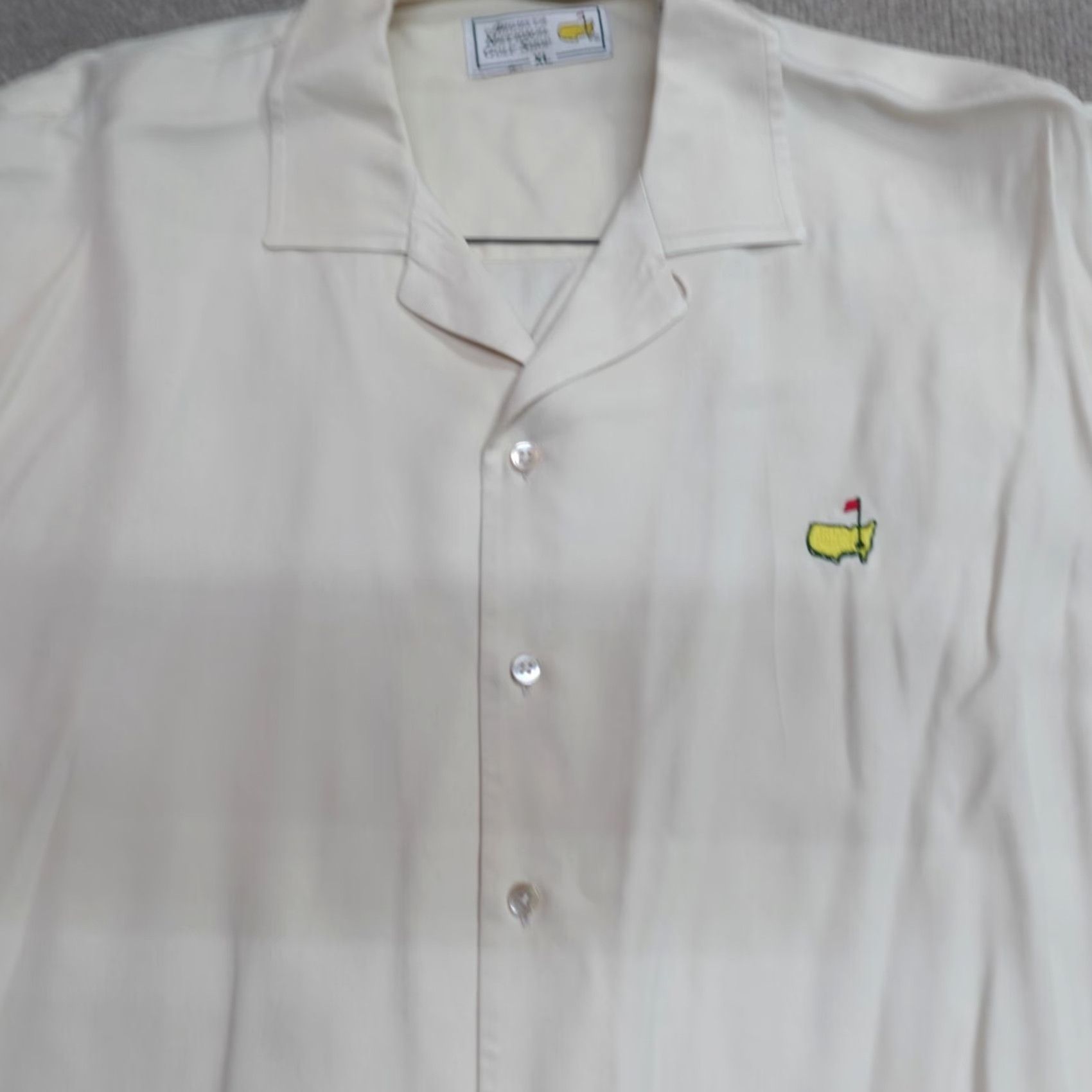 Vintage Masters Shirt XL Beige Camp Loop Collar Embroidered Silk Augusta Shirt Men Adult XL Beige Silk Embroidered Camp Loop Collar Button-Up Short Sleeve Size US XL / EU 56 / 4 - 2 Thumbnail