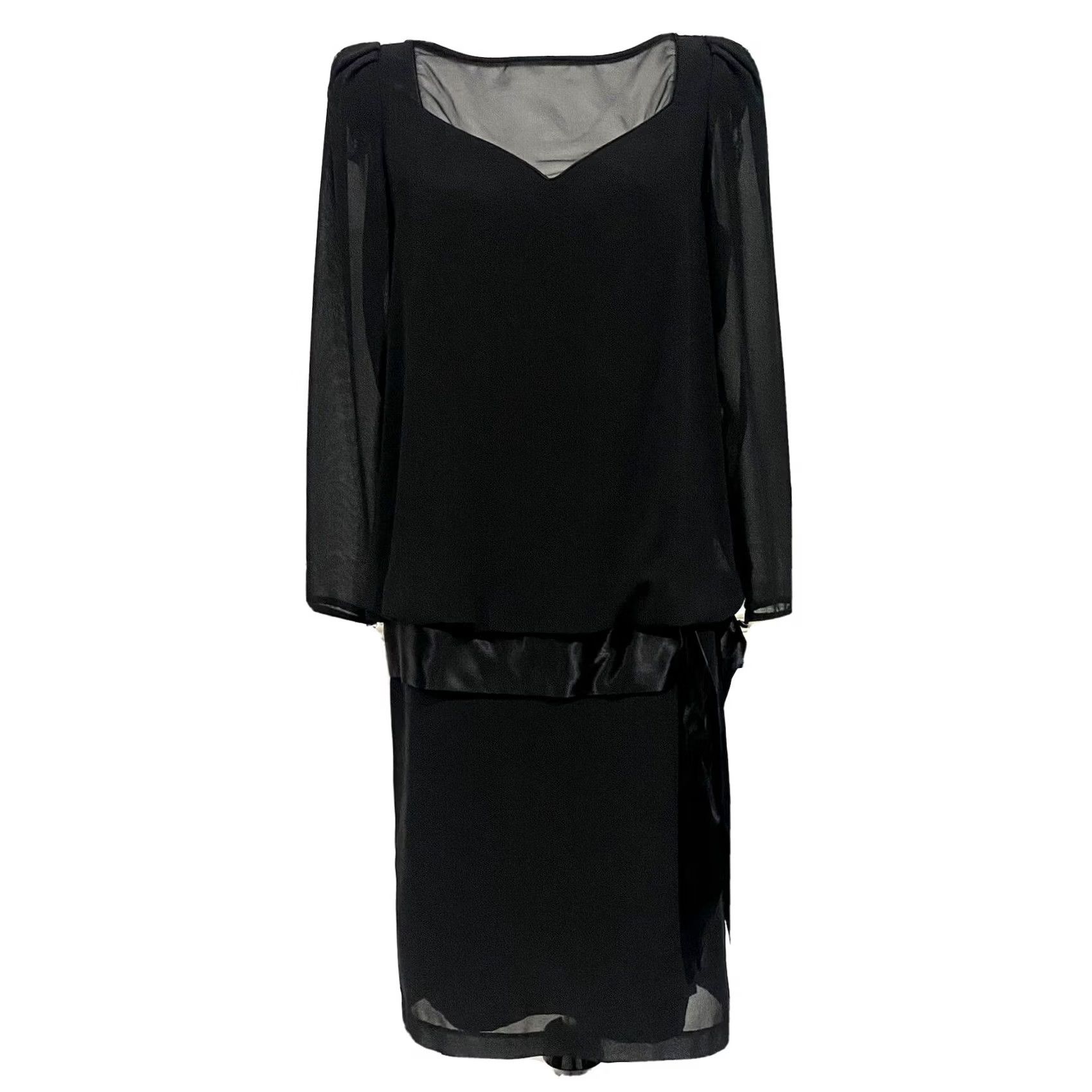 Diane von Furstenberg Diane von Furstenberg Black Dress Vintage 80s 90s Drop Waist Shift Long Sleeve 6 Dress Womens Size M / US 6-8 / IT 42-44 - 2 Thumbnail