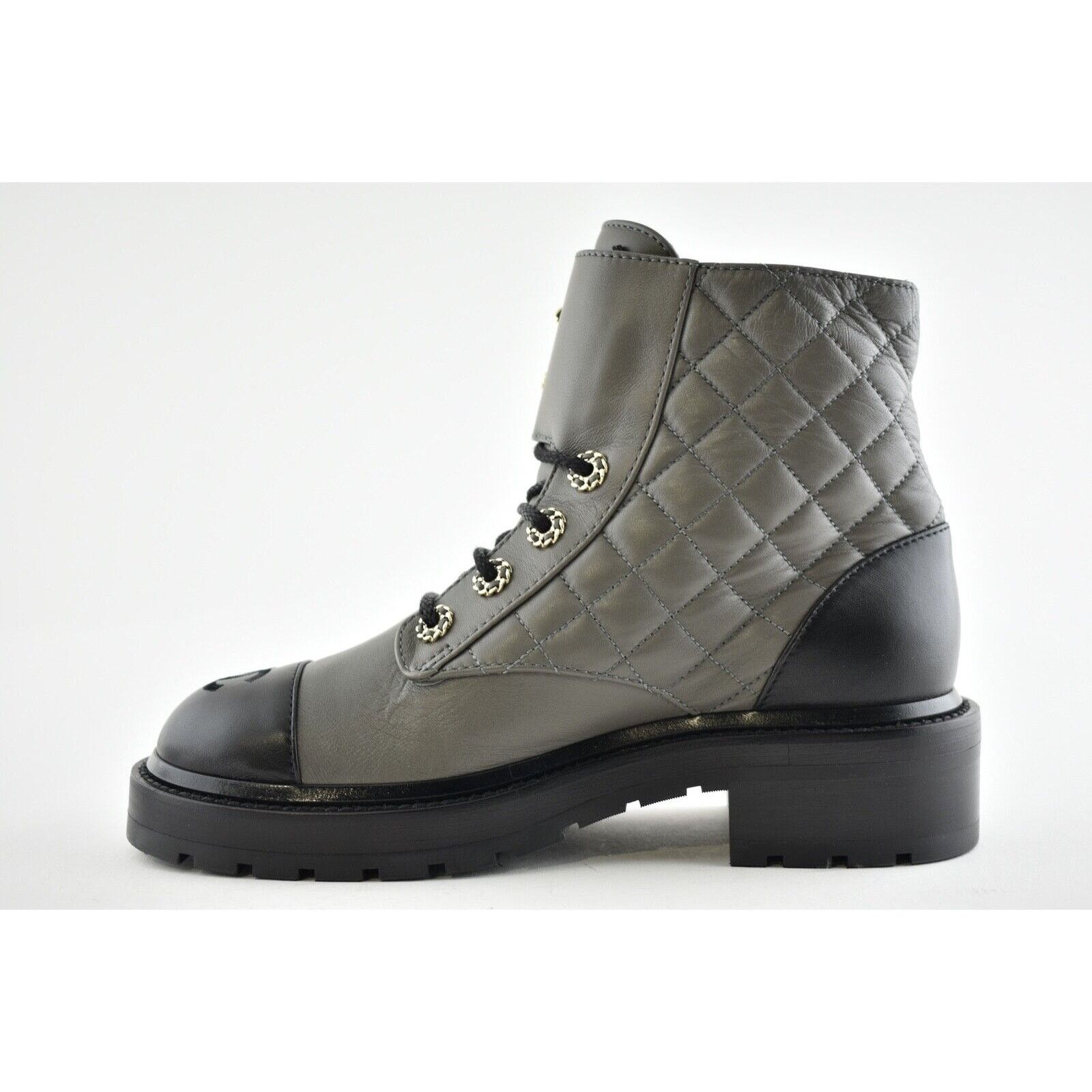 Chanel Chanel 21A Grey Black Quilted CC Chain Combat Lace Up Size US 10 / IT 40 - 8 Thumbnail