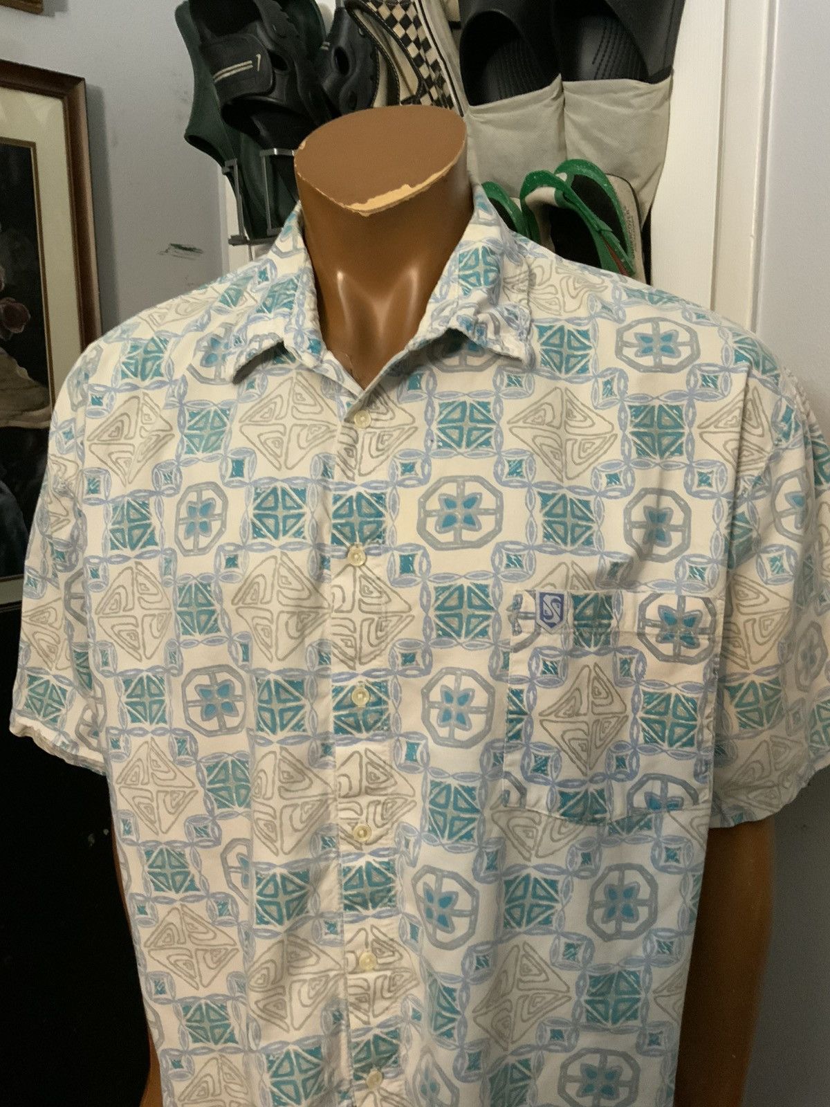 Quiksilver × Vintage VTG 80s 90s Quiksilver Geometric Tribal Surf Hawaiian Shirt Size US XL / EU 56 / 4 - 14 Thumbnail