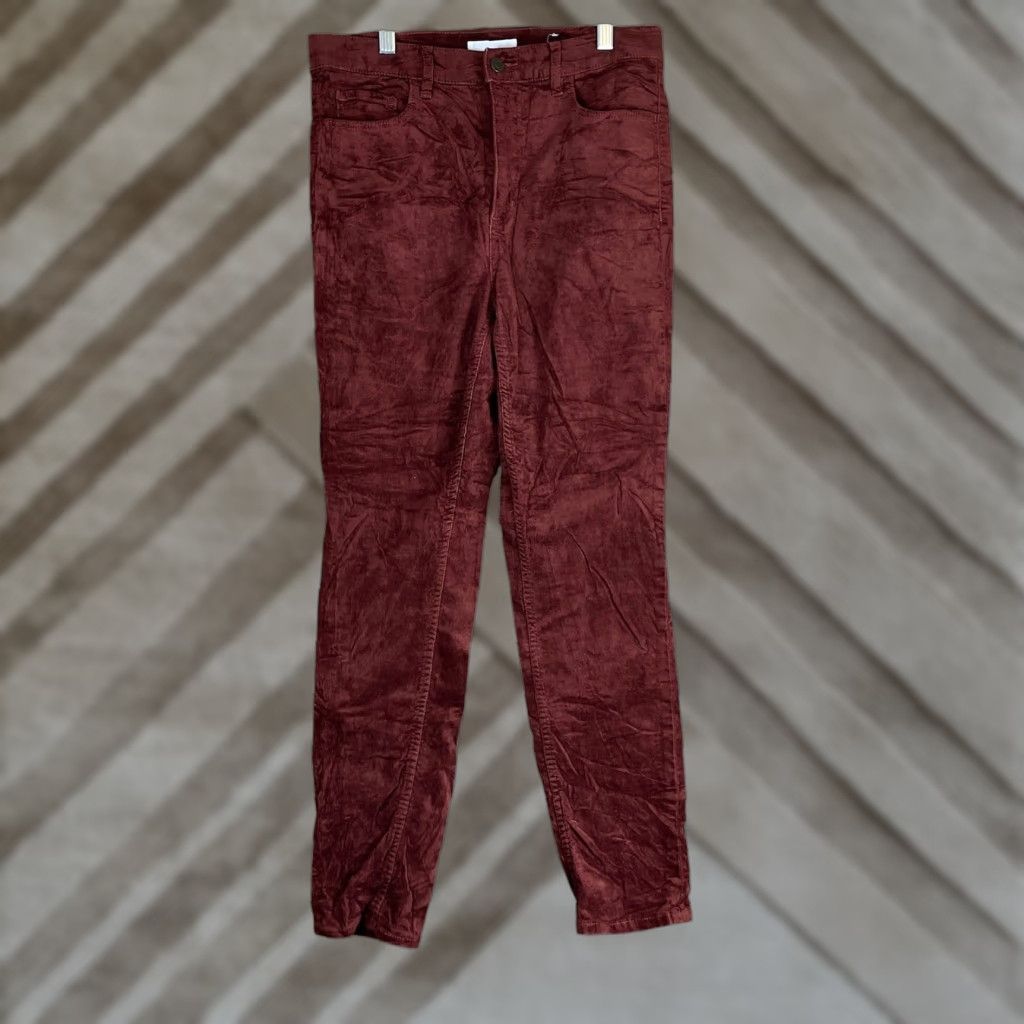 Loft LOFT Womens Pants Slim Straight High Rise Velvet Maroon 6/28 Size 6 Inseam 27 in Pockets Stretch Casual Workwear Size 30" / US 8 / IT 44 - 1 Thumbnail
