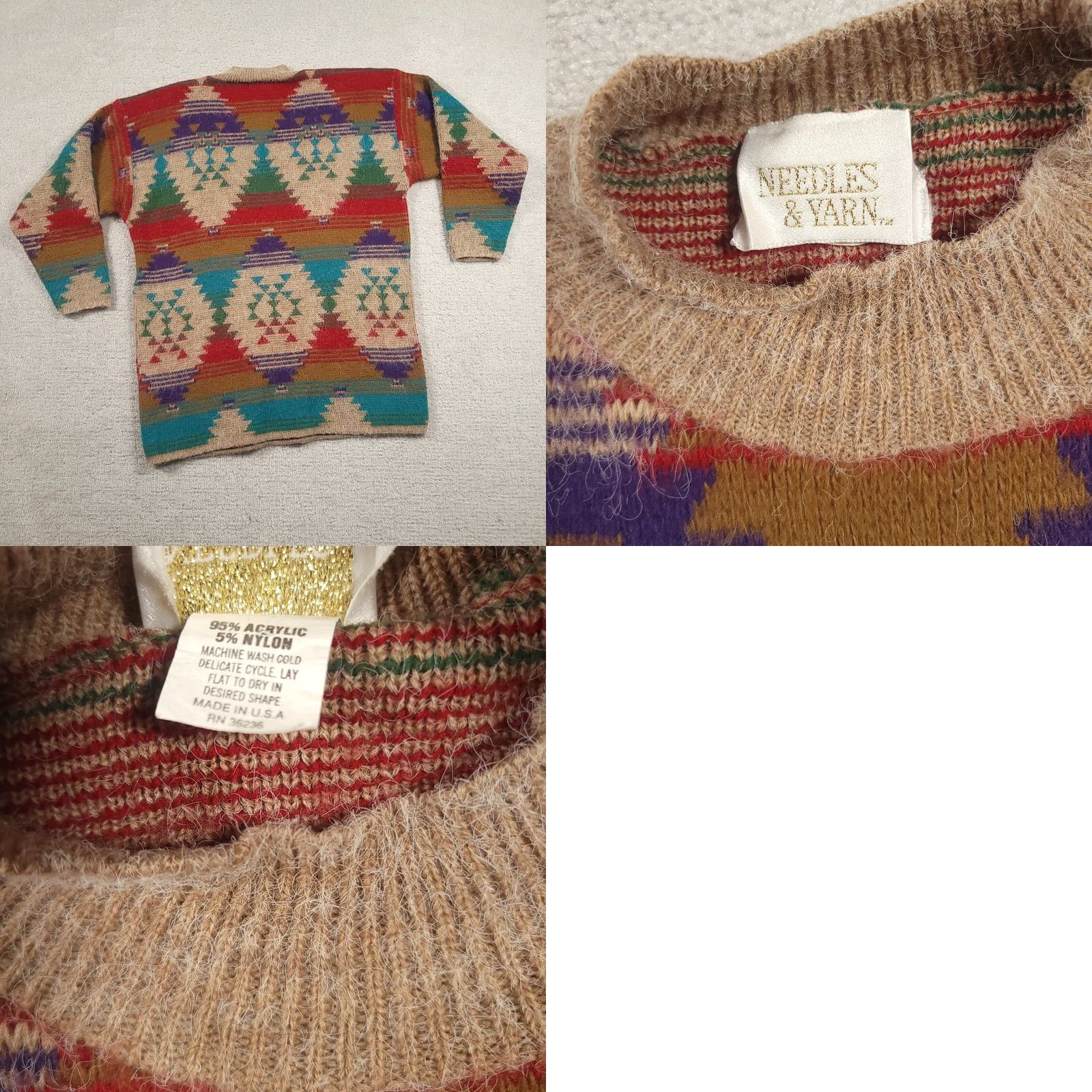 Needles VINTAGE Needles and Yarn Pullover Sweater Unisex Adults Large Oversized Aztec USA Made Sweater Size L / US 10 / IT 46 - 8 Thumbnail