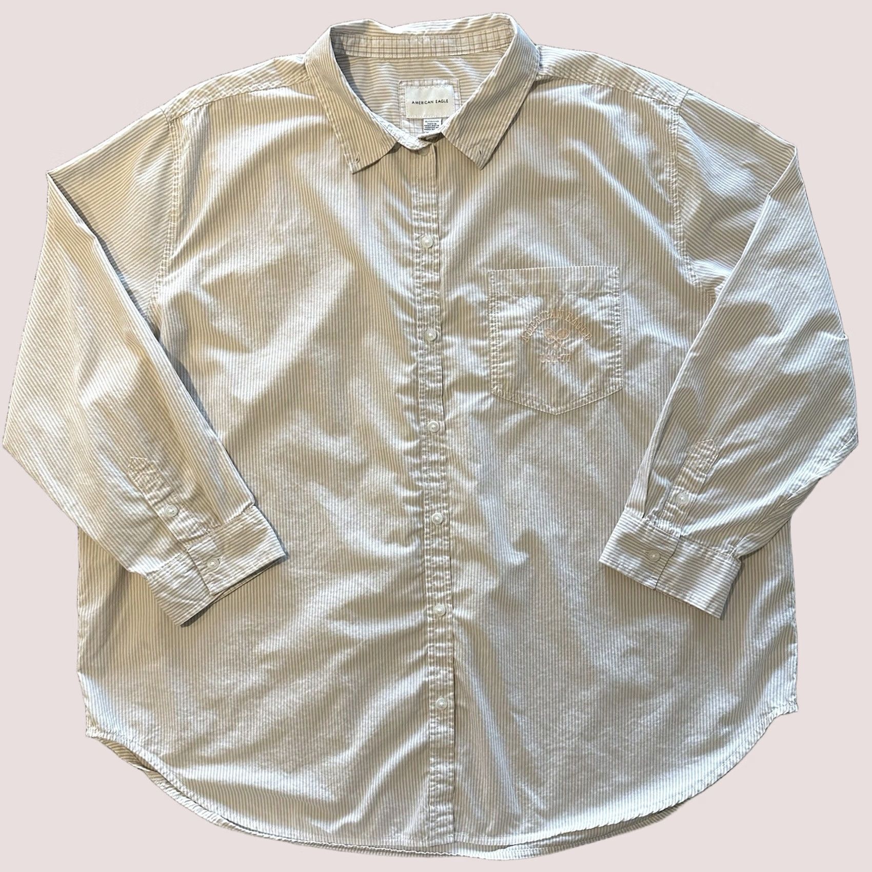 American Eagle Outfitters American Eagle Outfitters Button-Up Shirt Mens XL Striped Beige Cotton Woolen? No, Cotton Size US XL / EU 56 / 4 - 1 Thumbnail