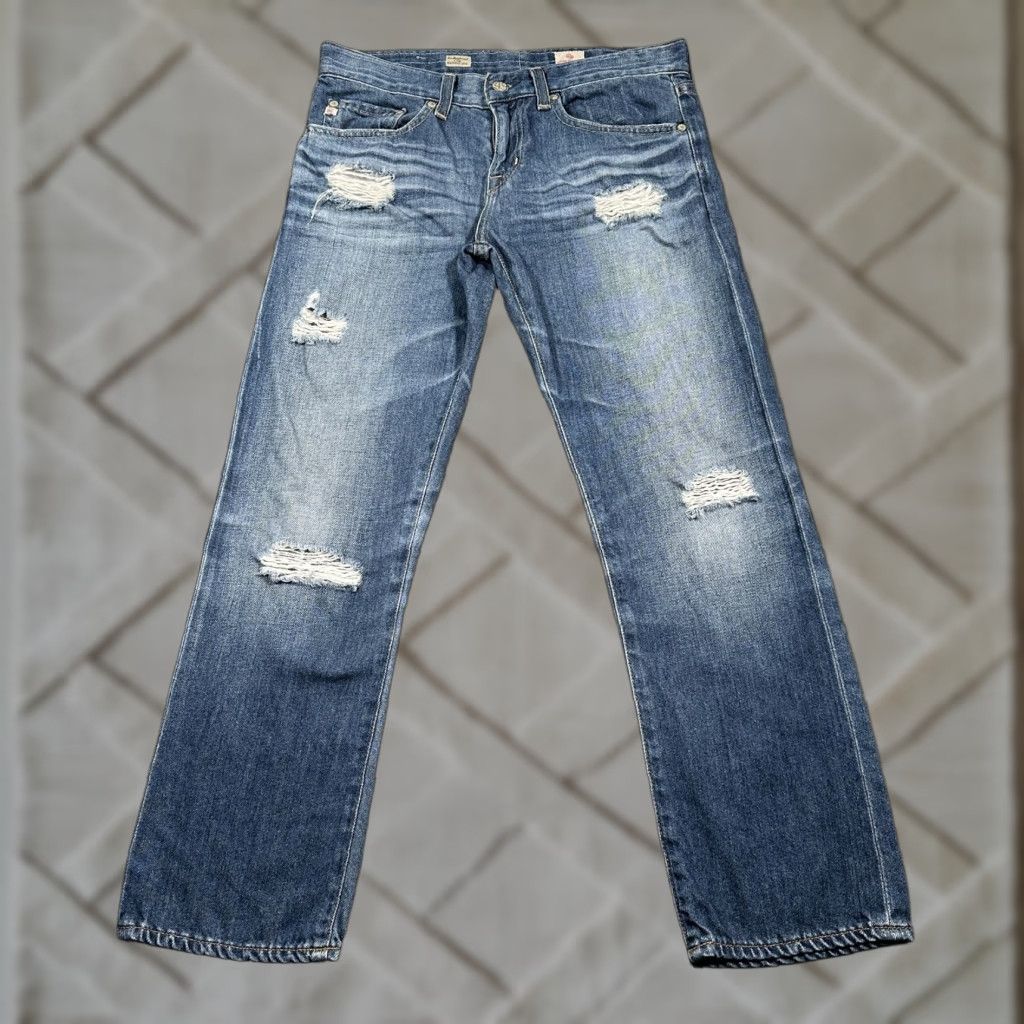 Vintage VINTAGE AG Adriano Goldschmied Jeans Women’s Boyfriend Crop 25 Blue Distressed Denim USA Size 42" / US 20 - 1 Thumbnail