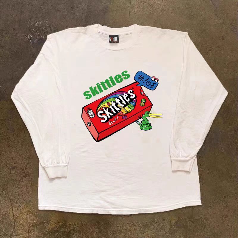 Japanese Brand × Vintage White street fashion retro skittles print long sleeve tee Size US L / EU 52-54 / 3 - 1 Thumbnail