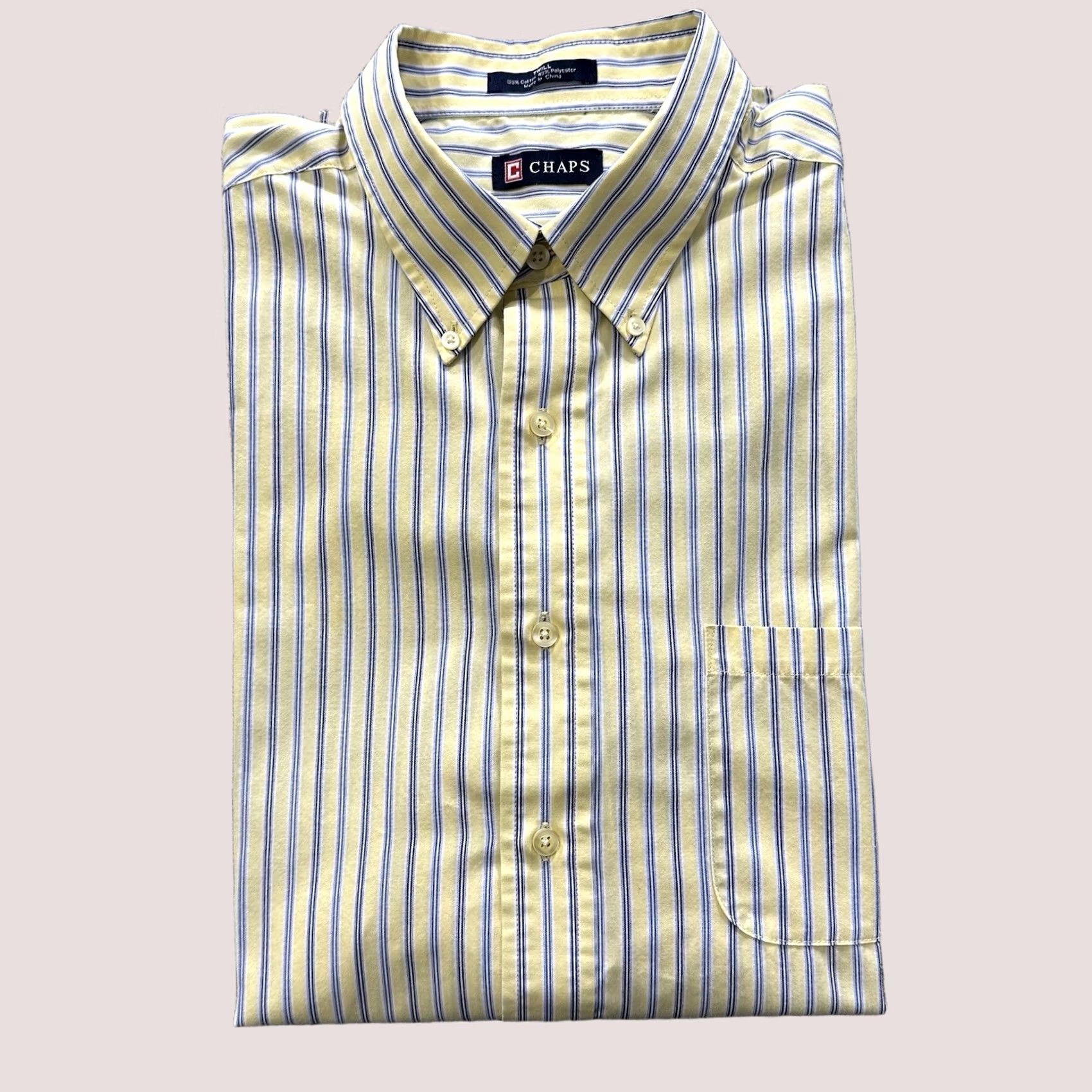 Chaps Chaps Shirt Mens XL Long Sleeve Button-Down Twill Yellow Blue Stripe Size US XL / EU 56 / 4 - 1 Thumbnail