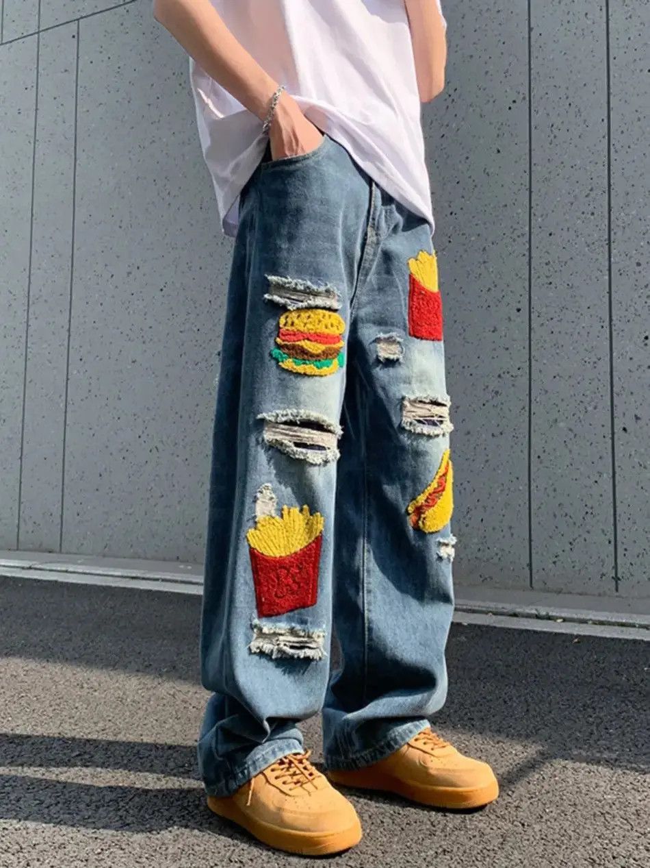 Japanese Brand Loose straight leg wide leg ripped jeans Size US 32 / EU 48 - 4 Thumbnail