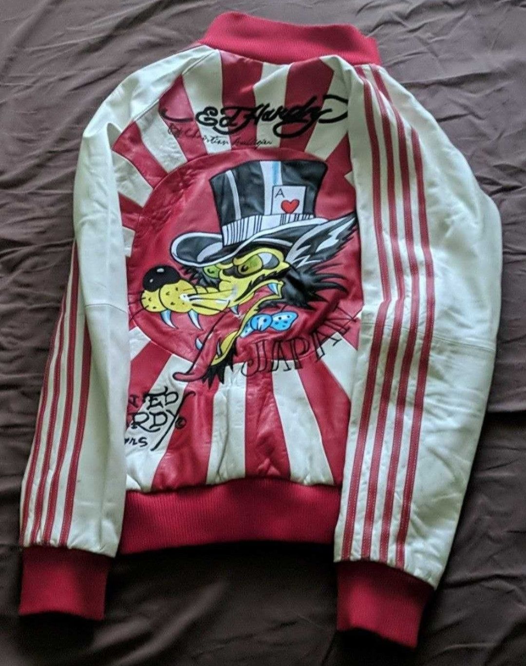image of Christian Audigier x Ed Hardy Japanese Leather Jacket in Red, Men's (Size Medium)