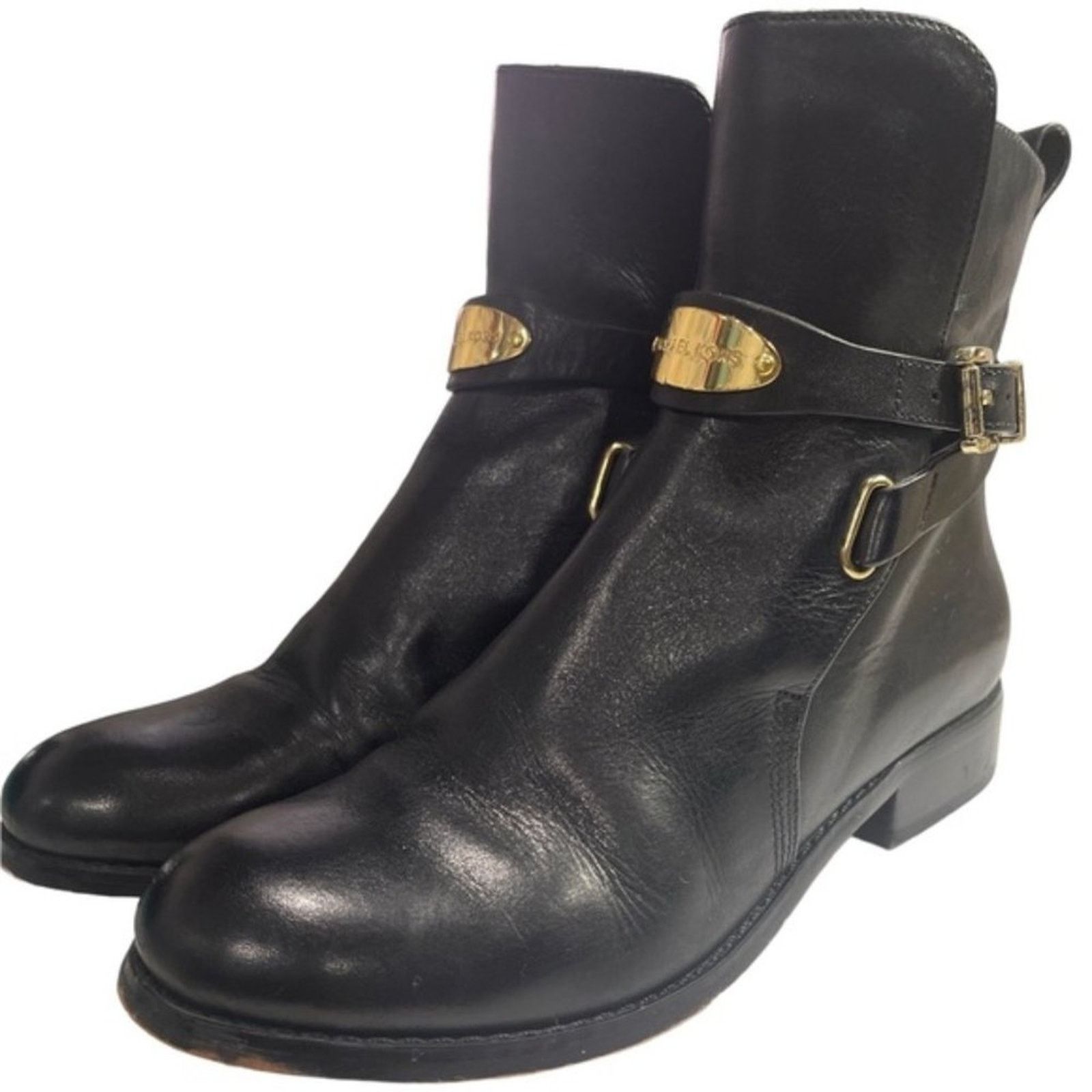 Michael Kors MICHAEL KORS Arley Black Leather Logo Moto Heel Boots Sz 5.5 Size US 5.5 / IT 35.5 - 1 Thumbnail