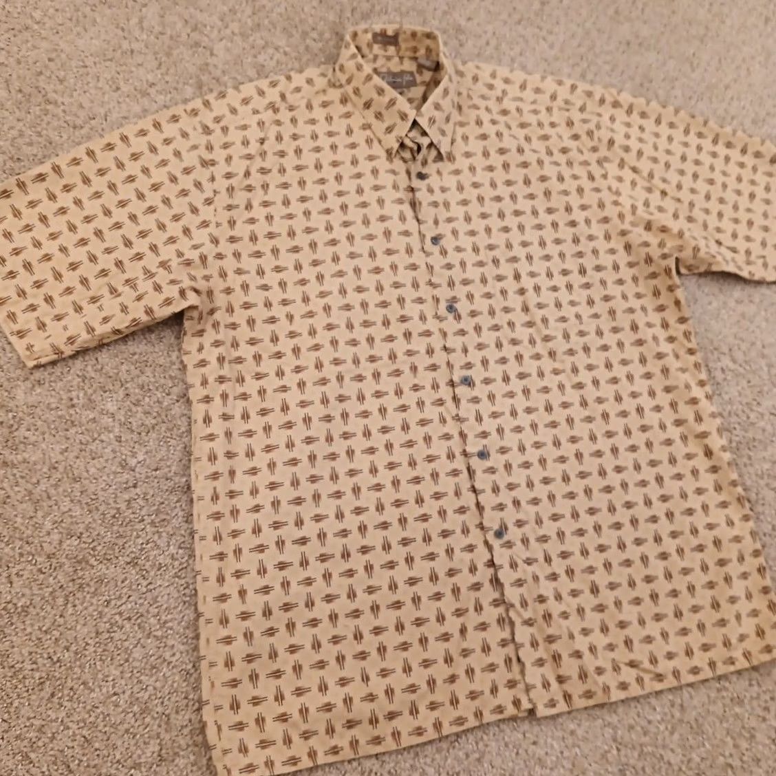 Vintage Fernando Pena Shirt Mens Large Brown Geometric Short Sleeve Button Down Size US L / EU 52-54 / 3 - 4 Thumbnail